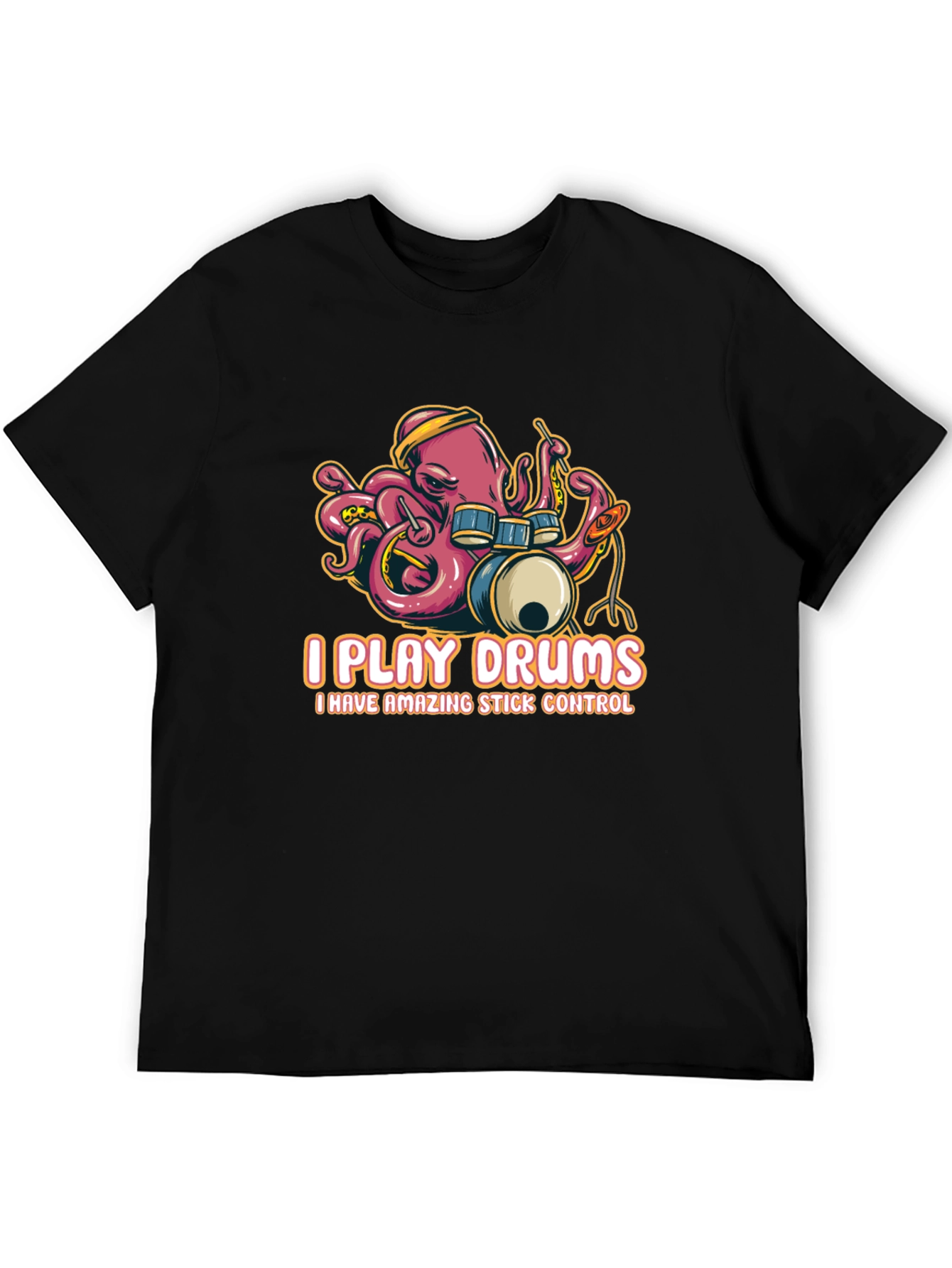 Octopus Drummer Black T-Shirt - I Play Drums