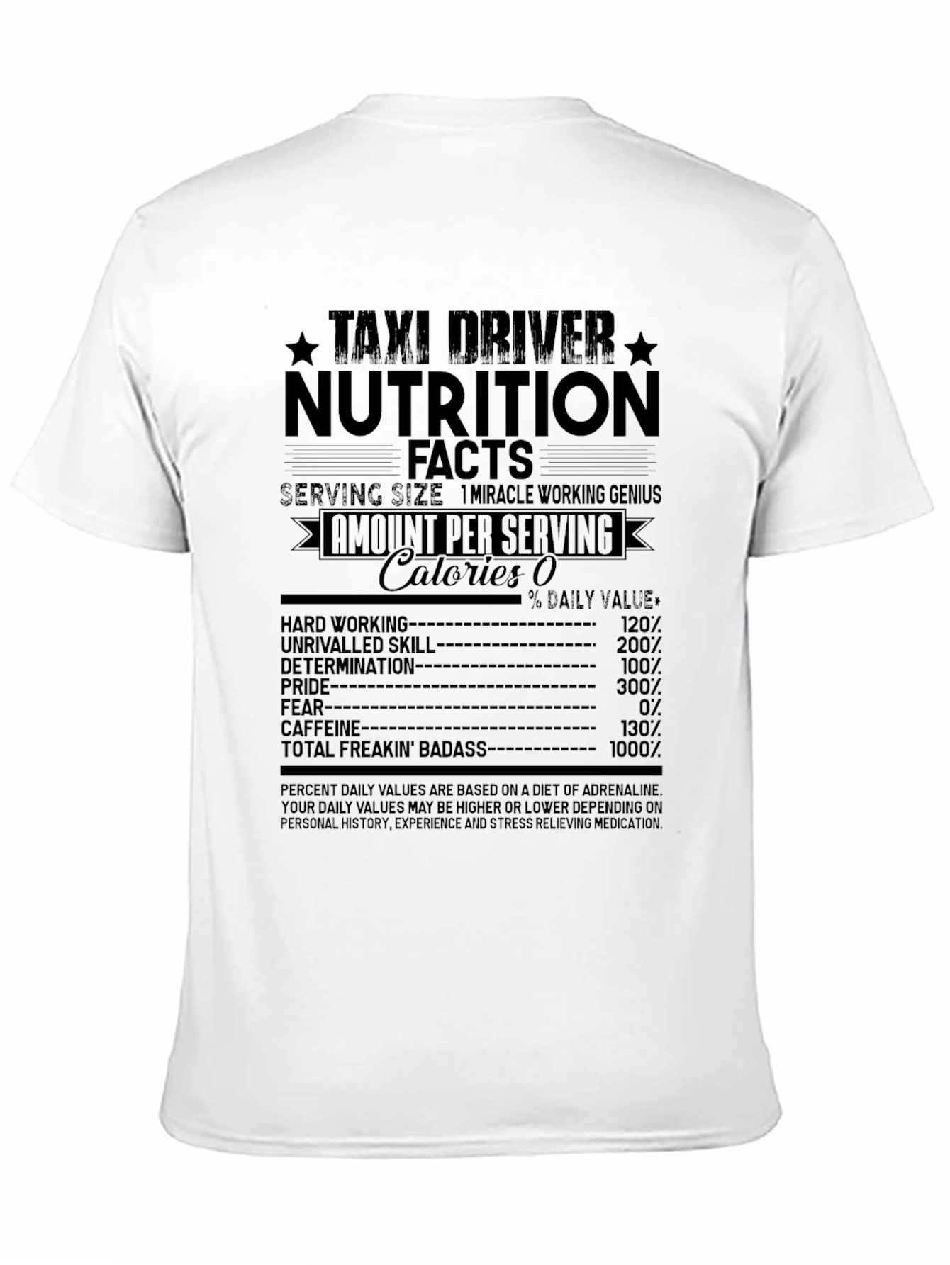 Taxi Driver Nutrition Facts Graphic T-Shirt