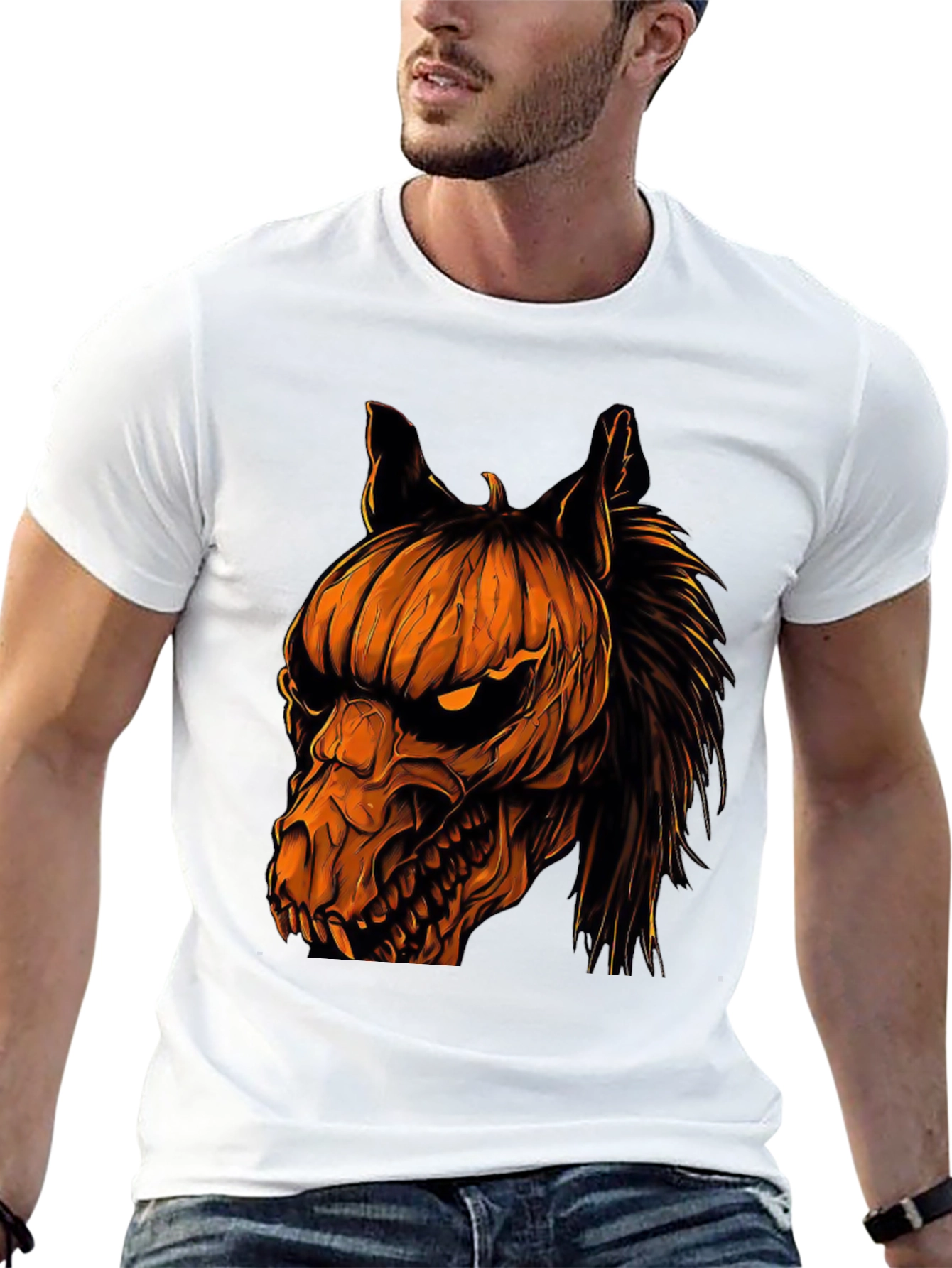 Halloween Pumpkin Horse Head Graphic T-Shirt