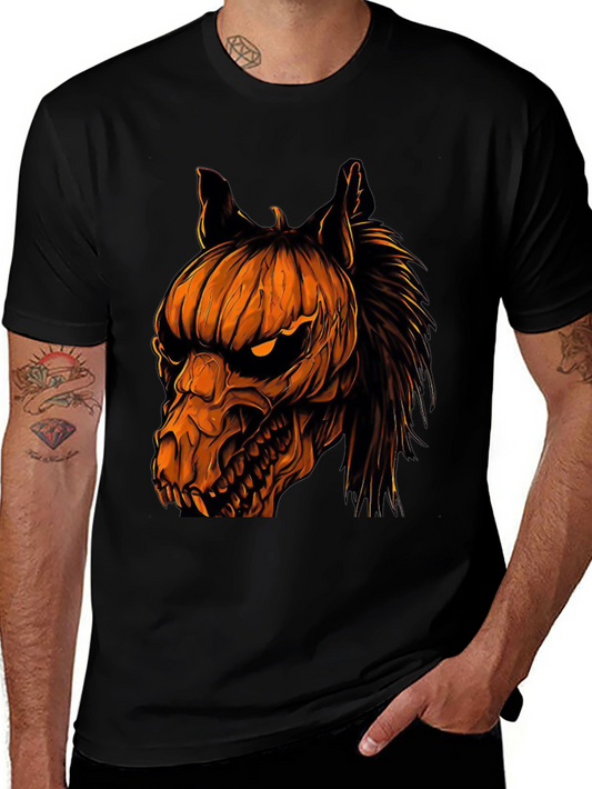 Halloween Pumpkin Horse Head Graphic T-Shirt