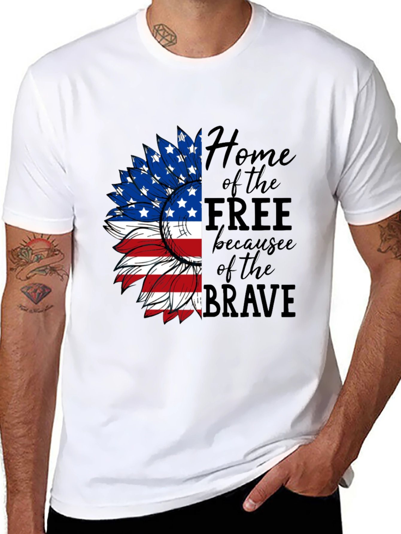 Patriotic Sunflower Graphic Tee - Home of the Free