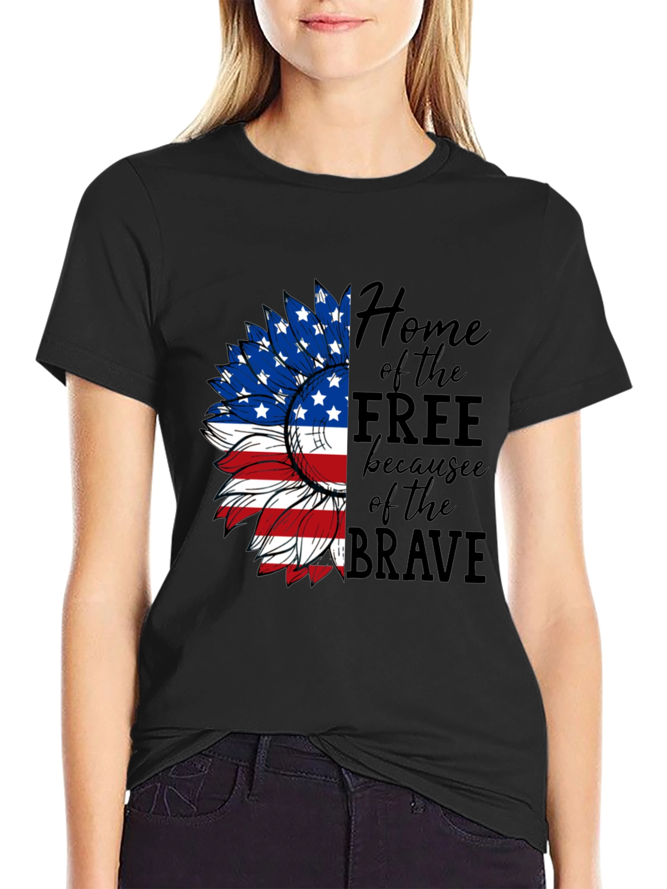 Patriotic Sunflower Graphic Tee - Home of the Free