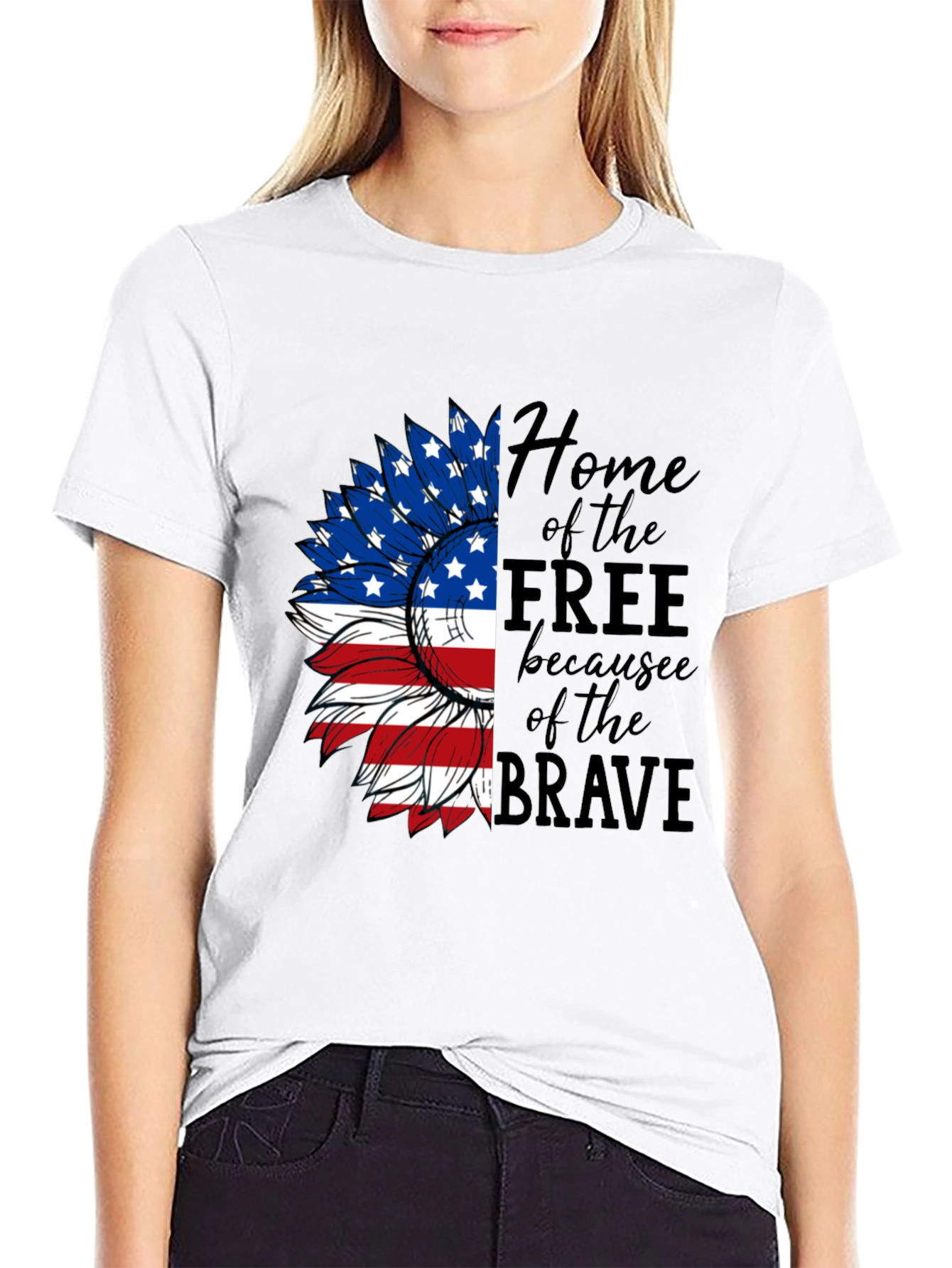Patriotic Sunflower Graphic Tee - Home of the Free