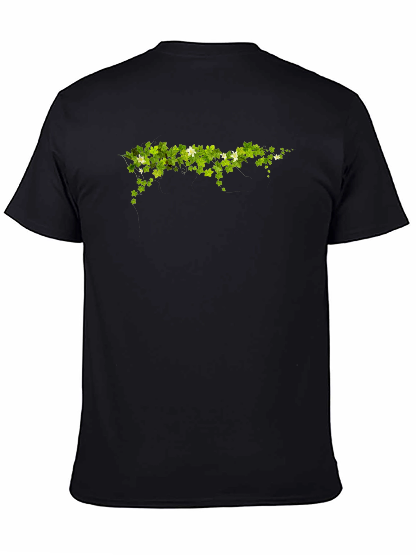 Green Leaf Design Black T-Shirt
