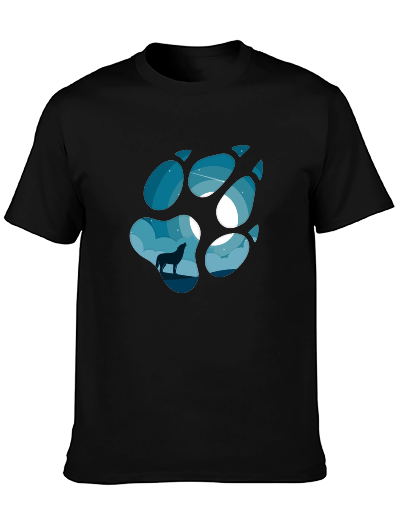 Wolf Paw Print T-Shirt - Night Sky Design