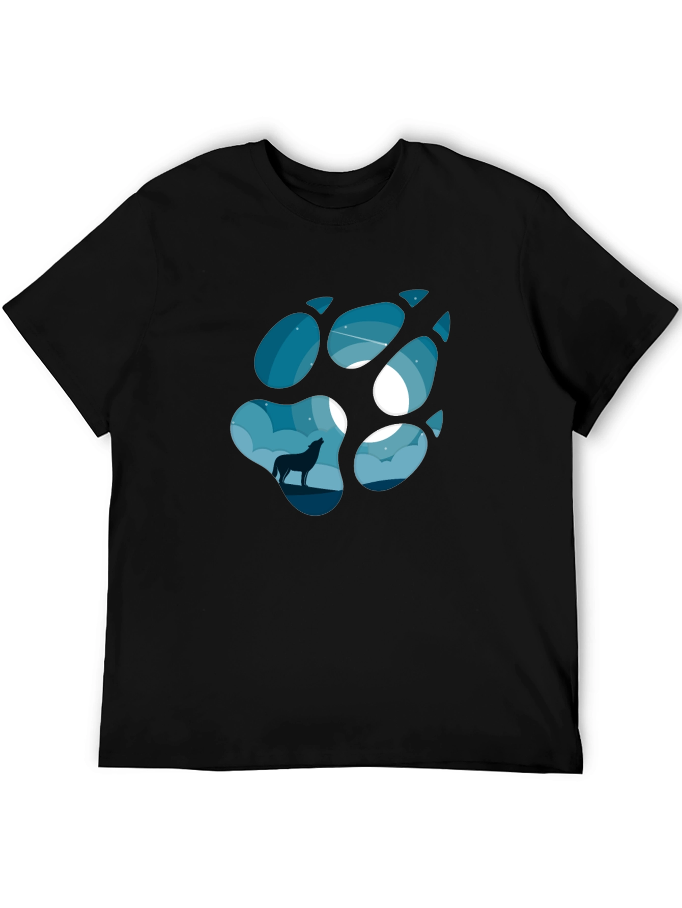 Wolf Paw Print T-Shirt - Night Sky Design