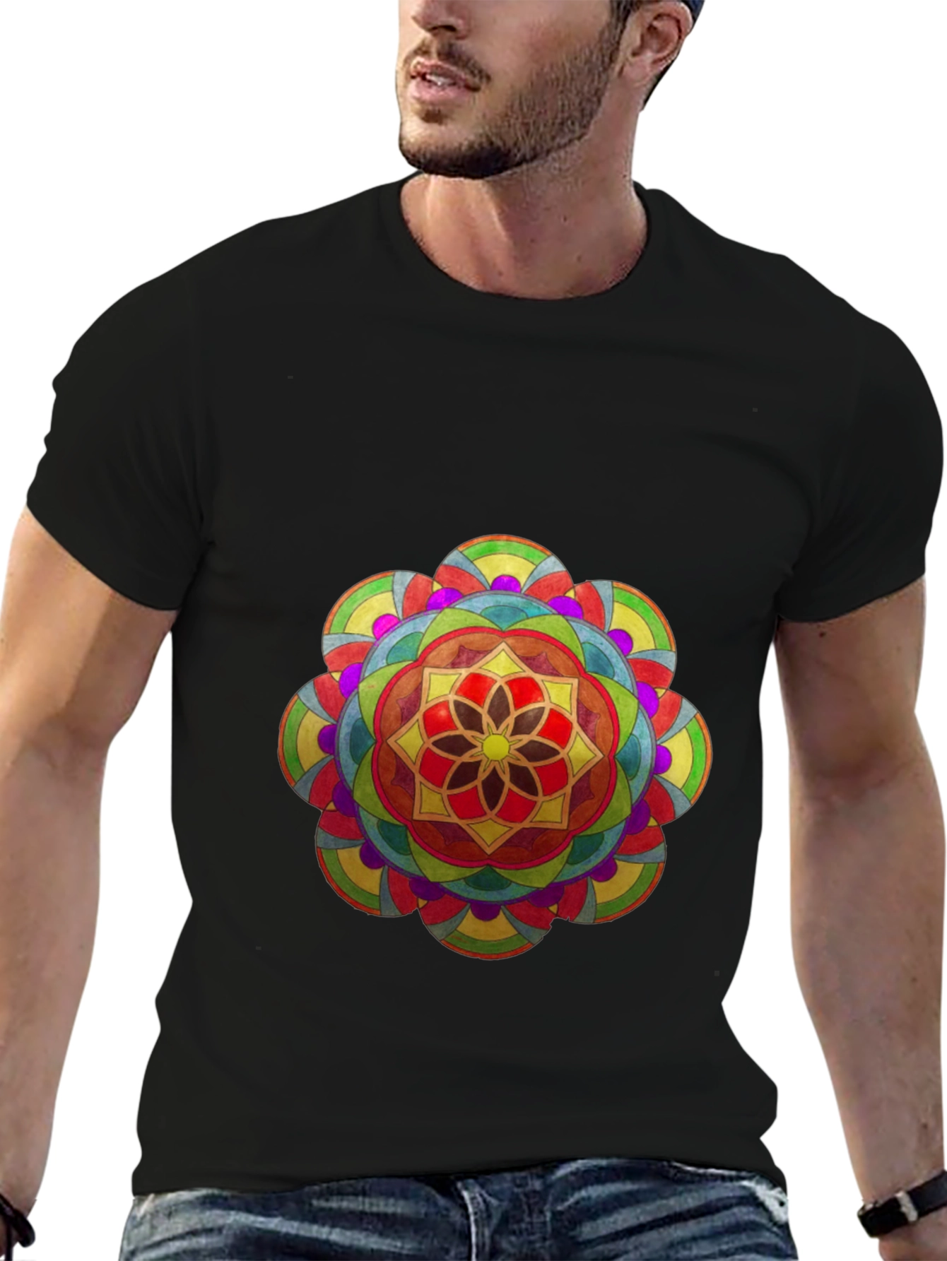 Vibrant Mandala Graphic Black T-Shirt