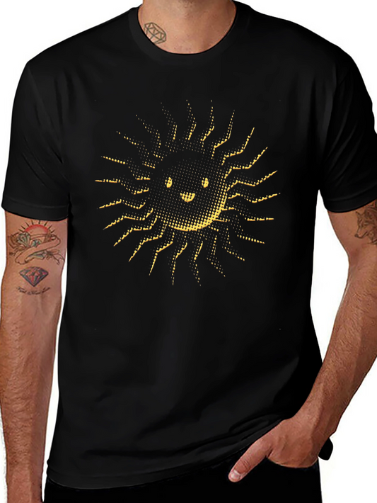 Smiling Sun Graphic Tee - Soft Black Cotton T-Shirt