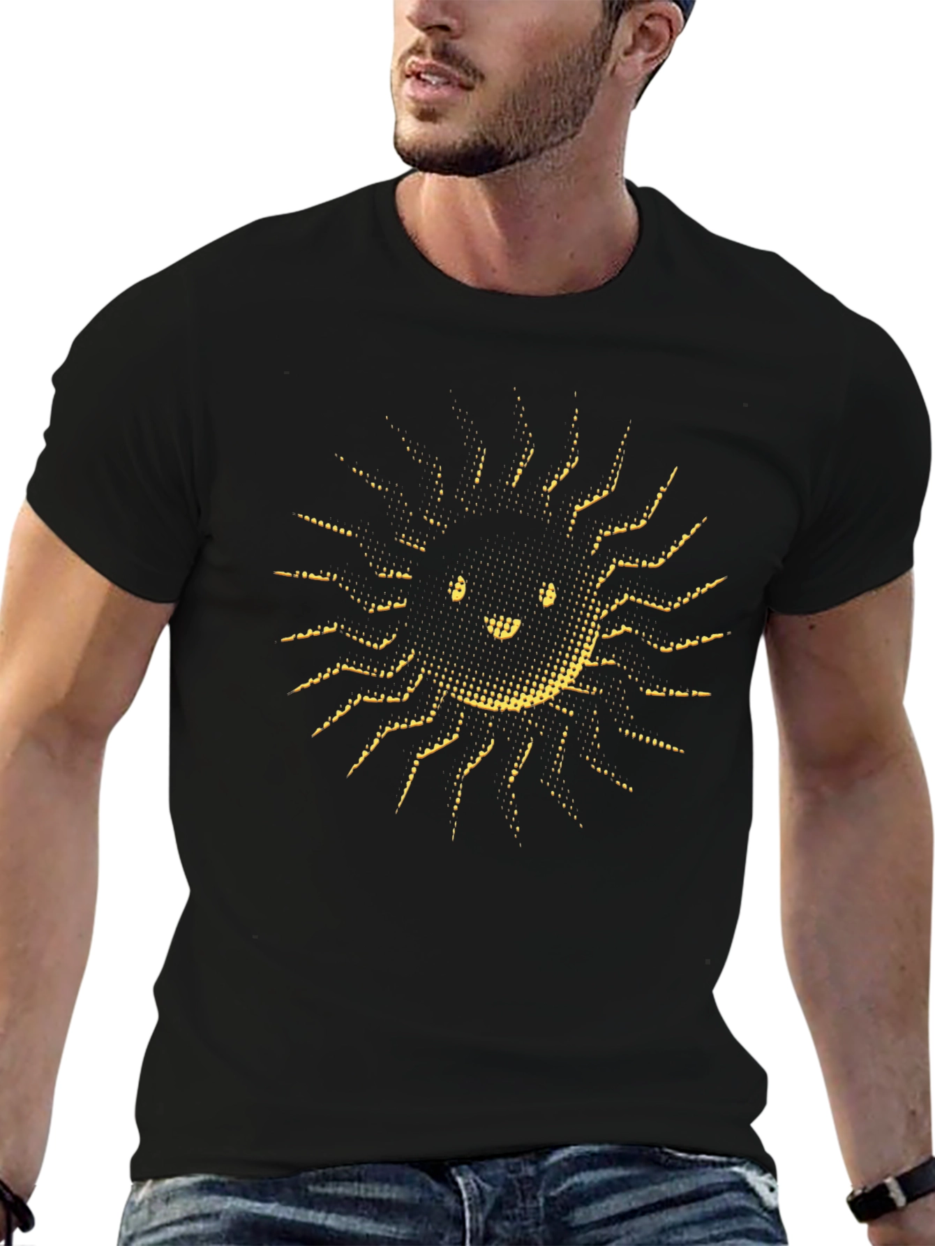 Smiling Sun Graphic Tee - Soft Black Cotton T-Shirt