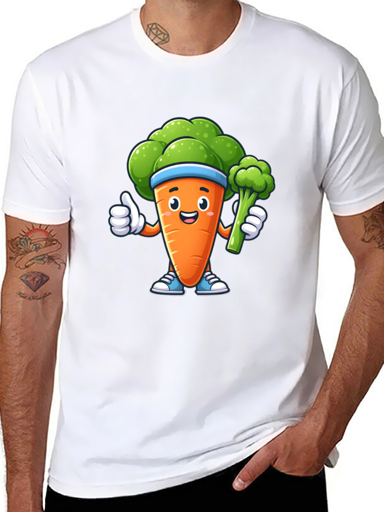 Fun Carrot & Broccoli Cartoon Graphic Tee