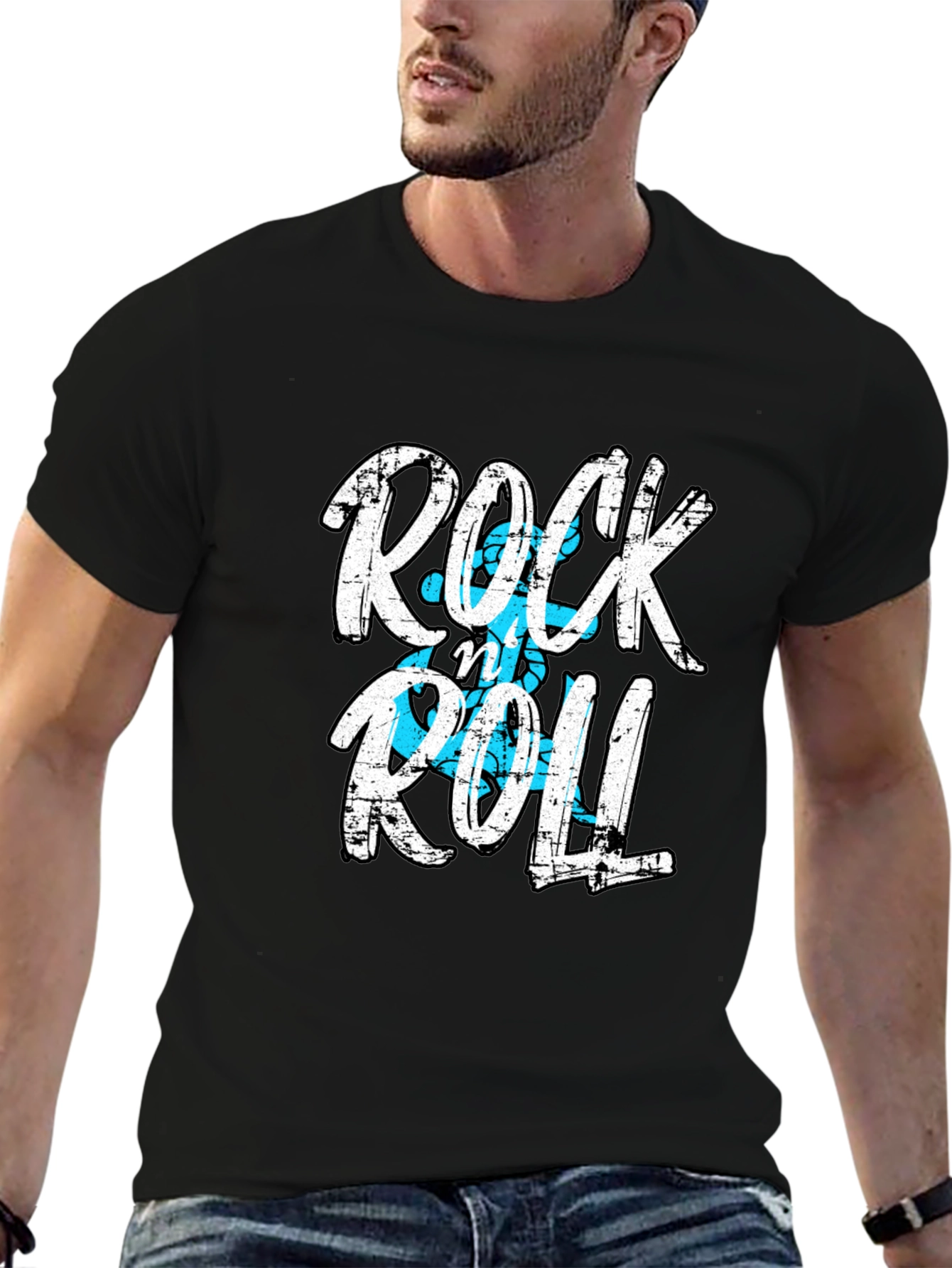 Rock and Roll Graphic Print Black T-Shirt