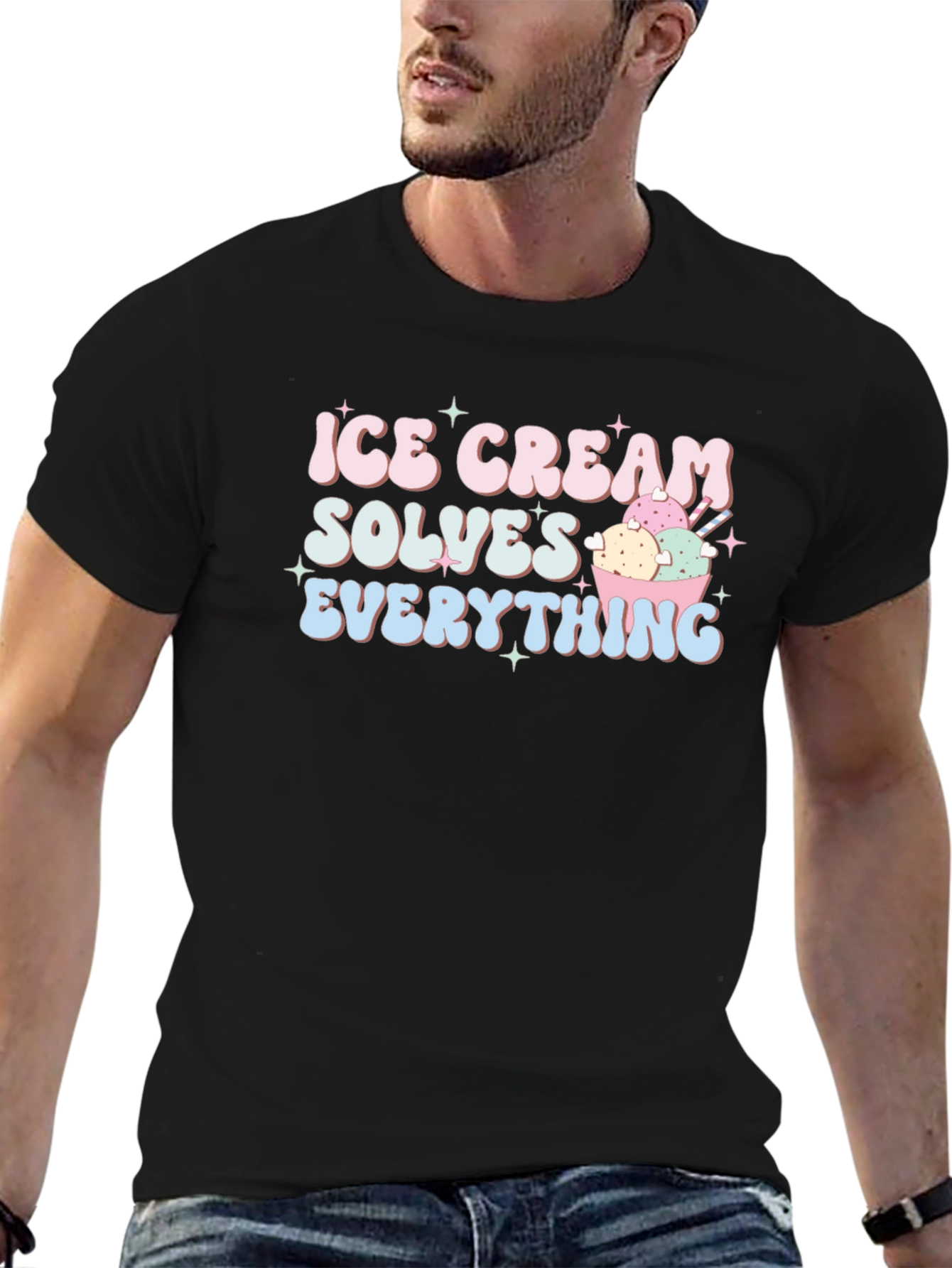 Ice Cream Solves Everything Black T-Shirt