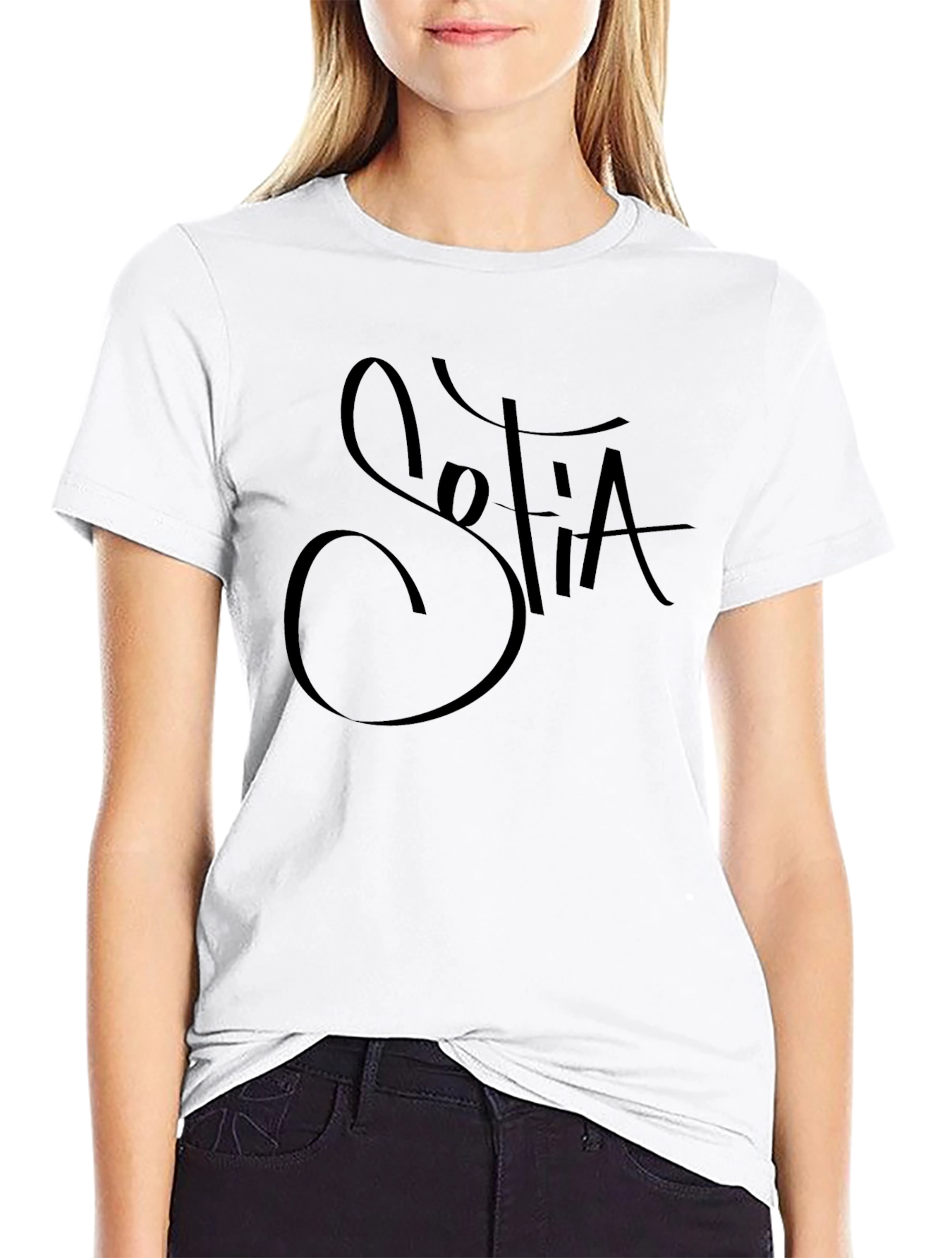 Stylish Sofia Graphic Black T-Shirt