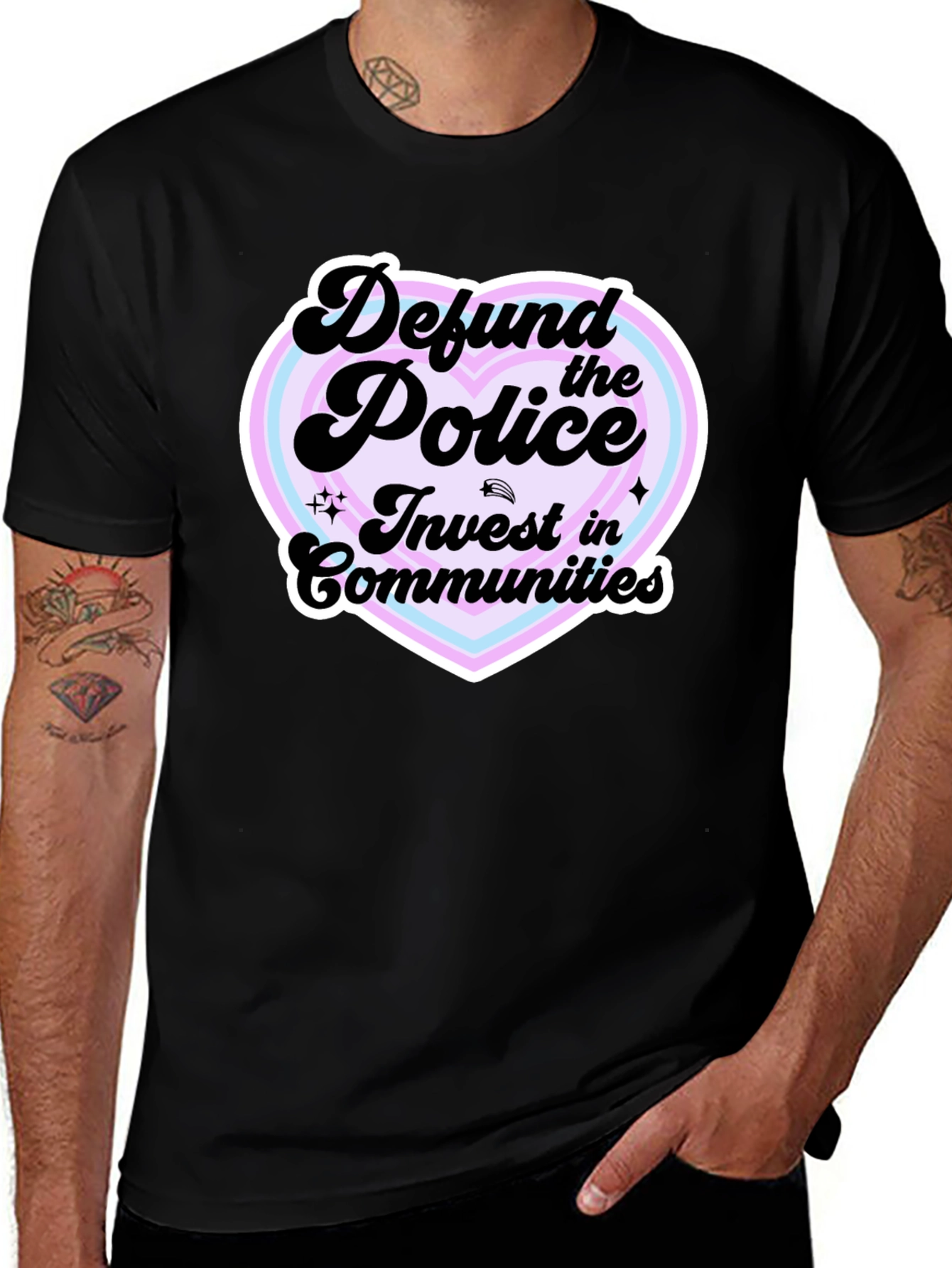 Defund the Police Heart Graphic Black T-Shirt