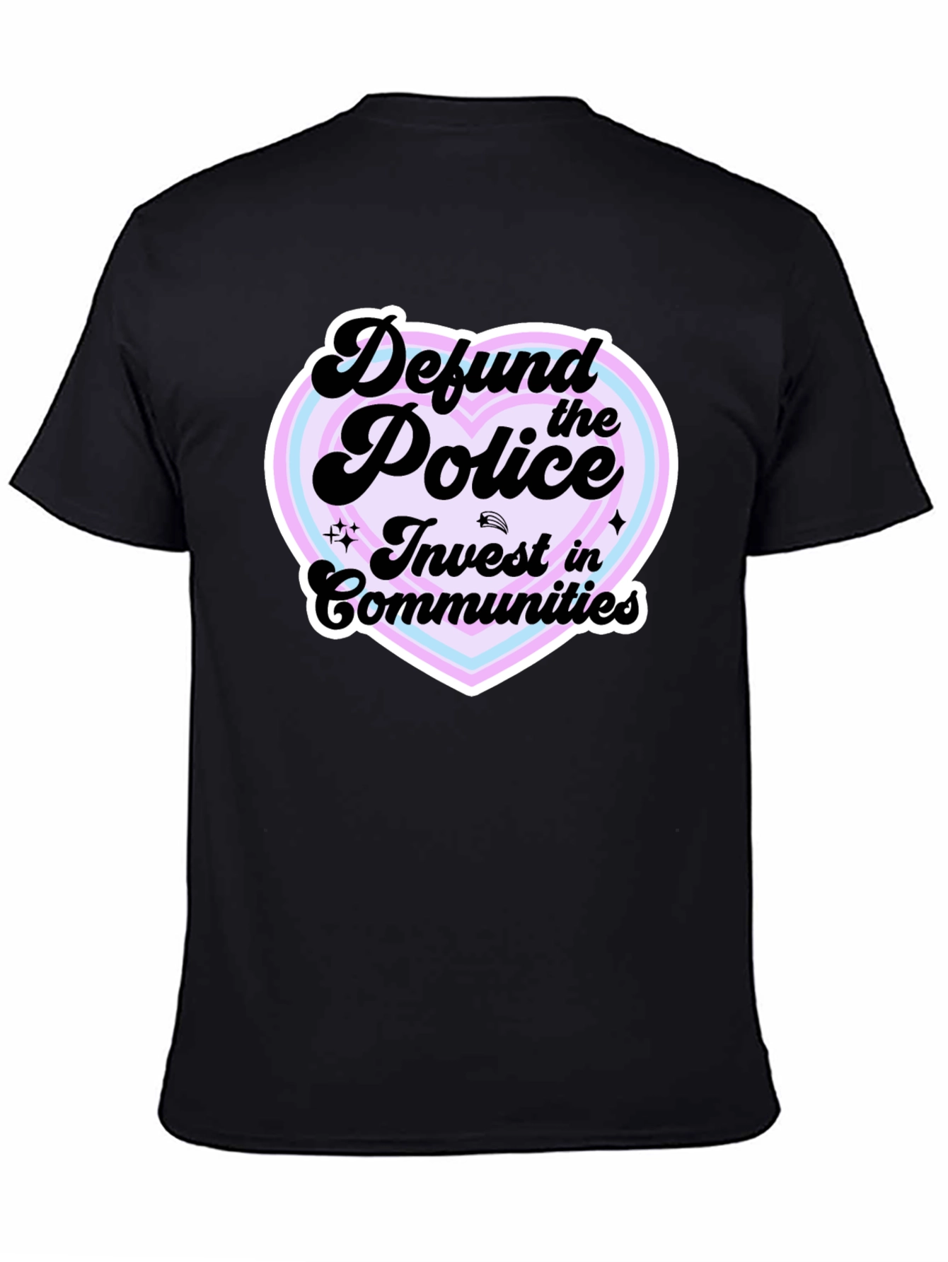 Defund the Police Heart Graphic Black T-Shirt