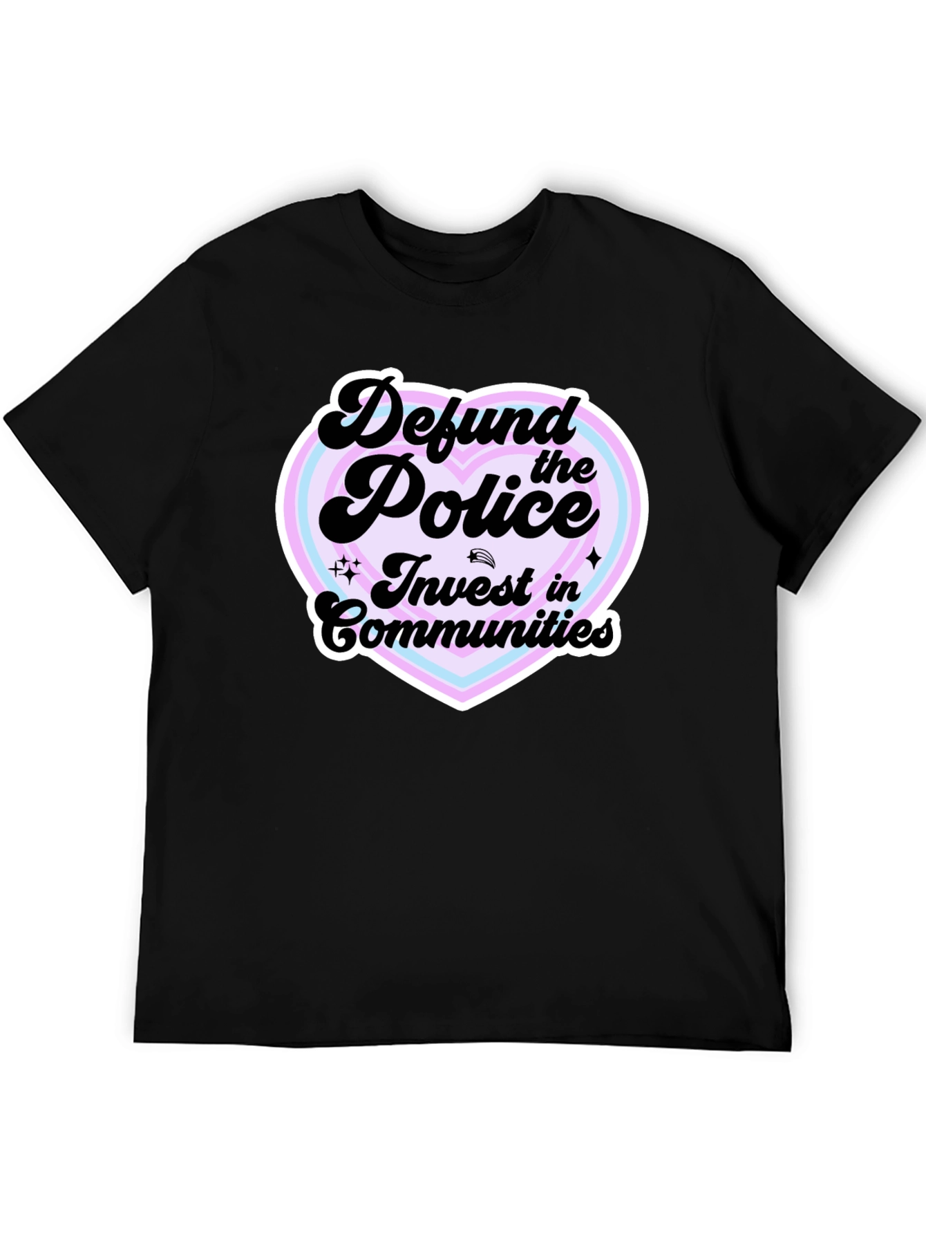 Defund the Police Heart Graphic Black T-Shirt