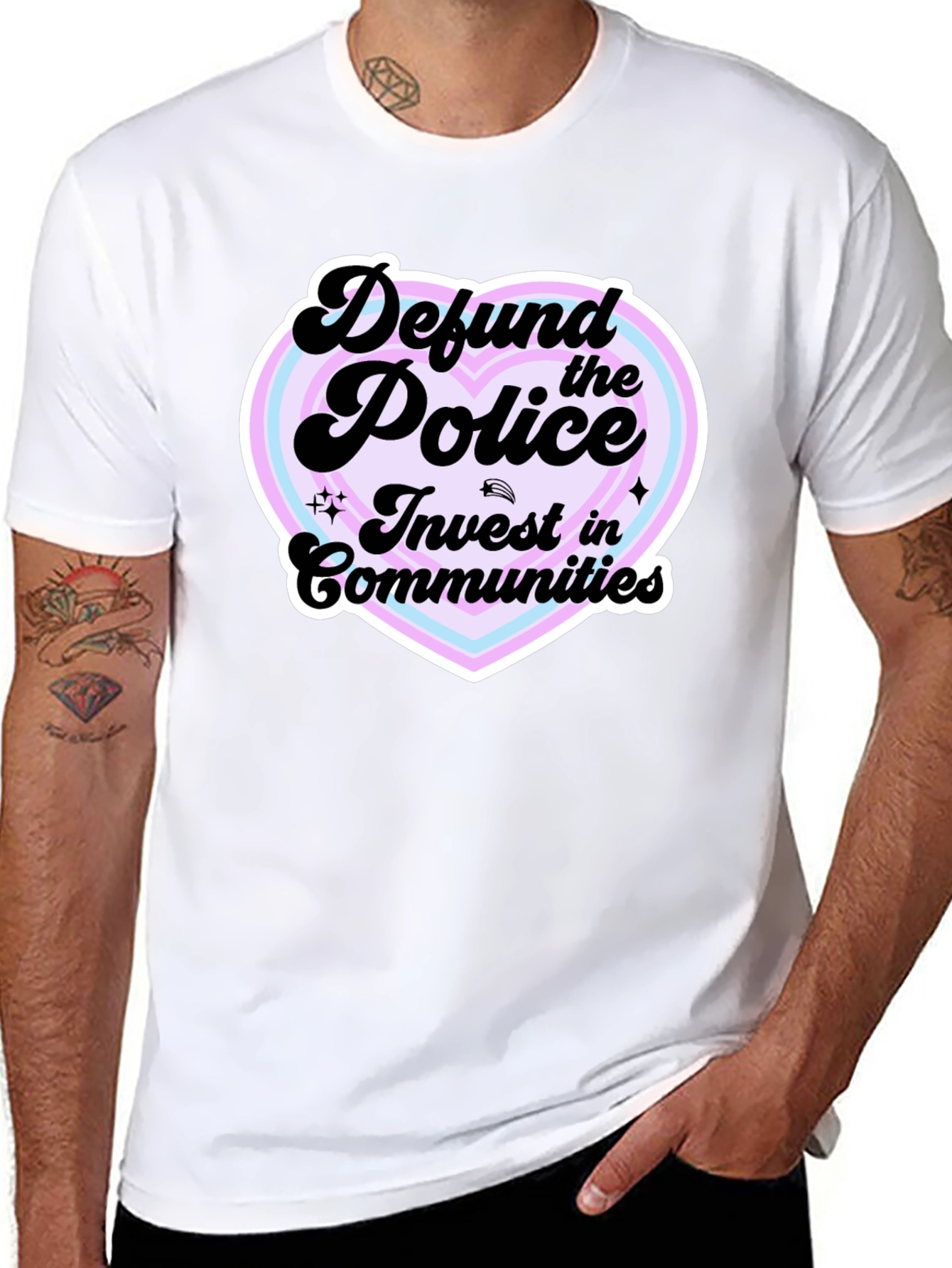 Defund the Police Heart Graphic Black T-Shirt