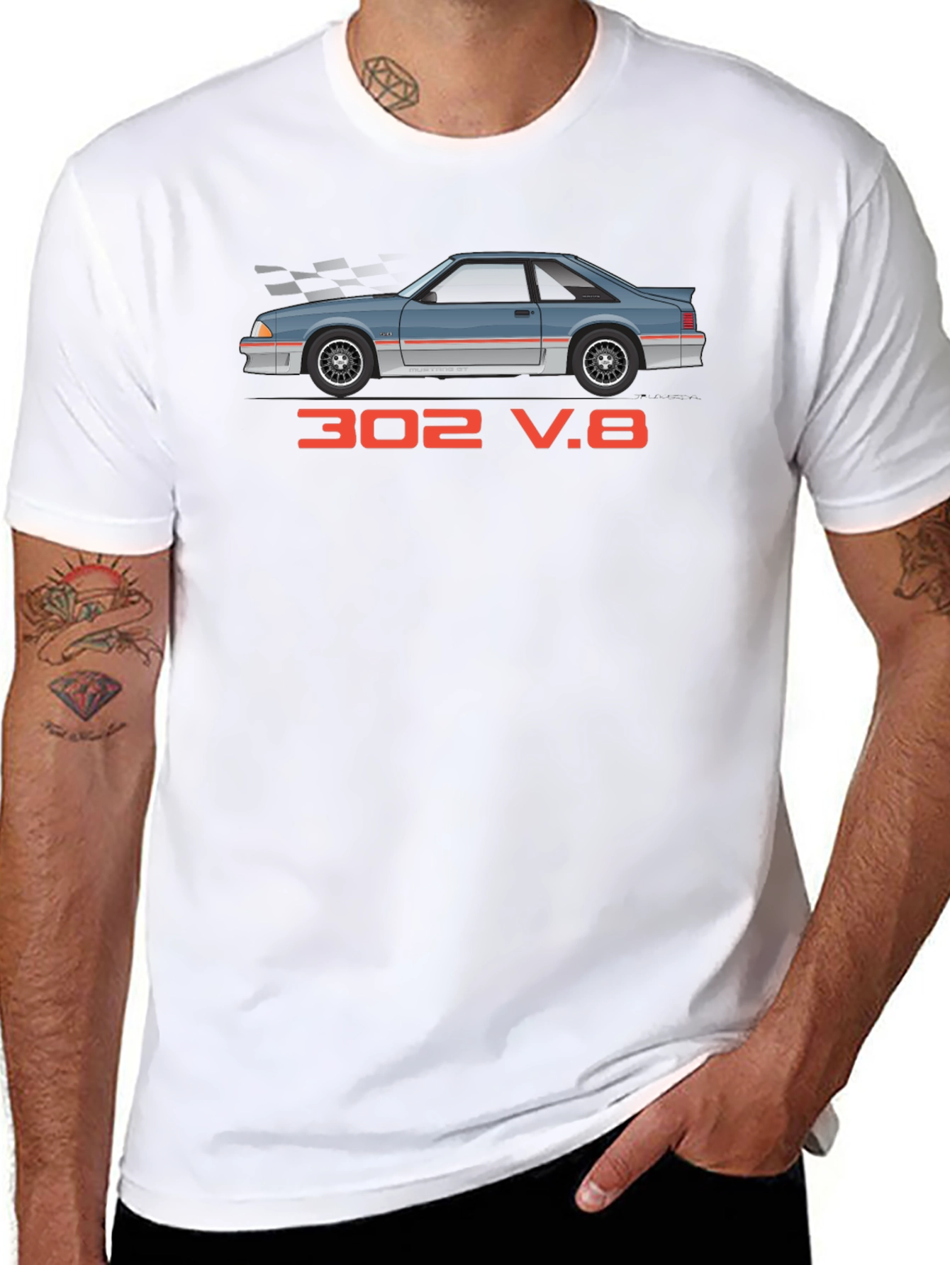302 V.8 Car Graphic Black T-Shirt
