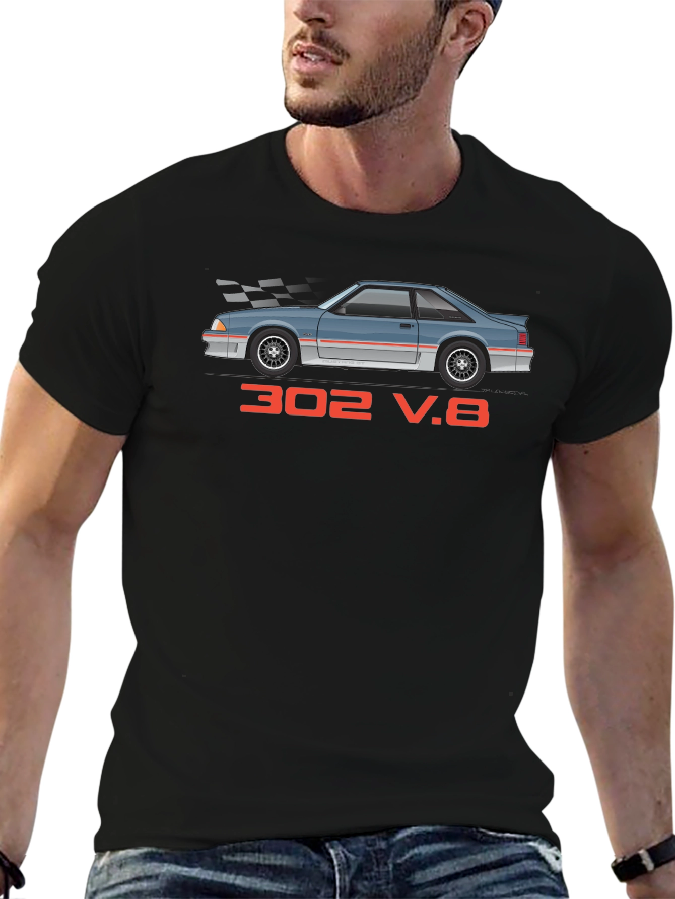 302 V.8 Car Graphic Black T-Shirt