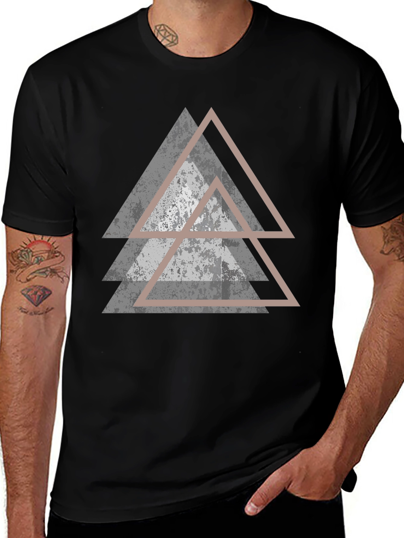 Geometric Triangle Graphic Black T-Shirt