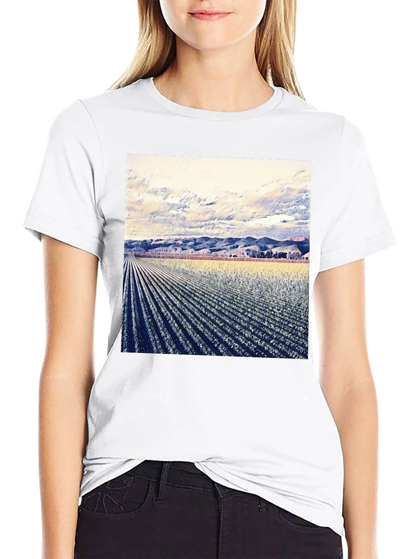 Artistic Field Print Black T-Shirt