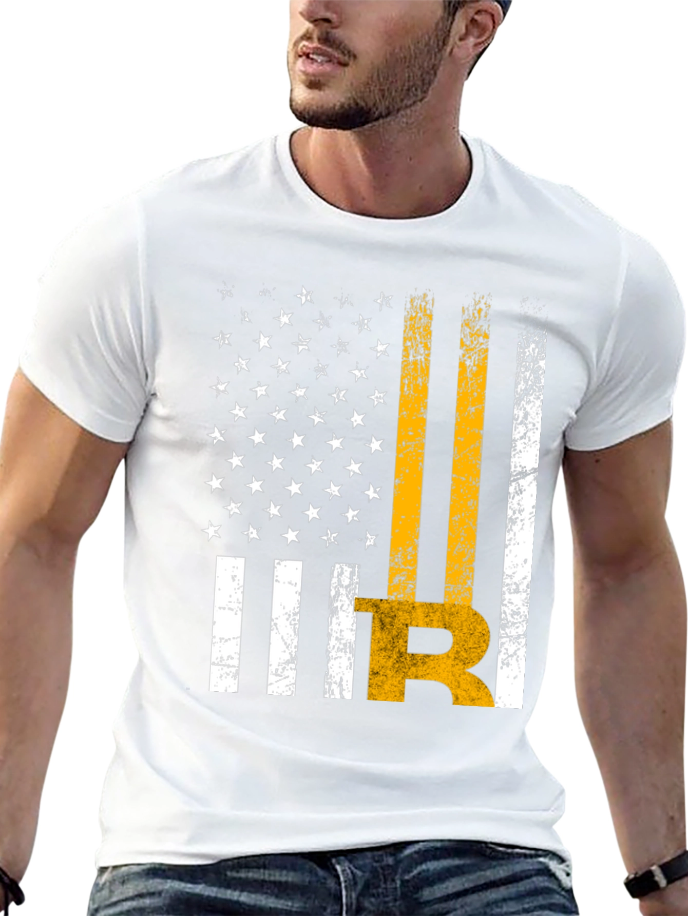 Distressed American Flag Bitcoin Graphic T-Shirt