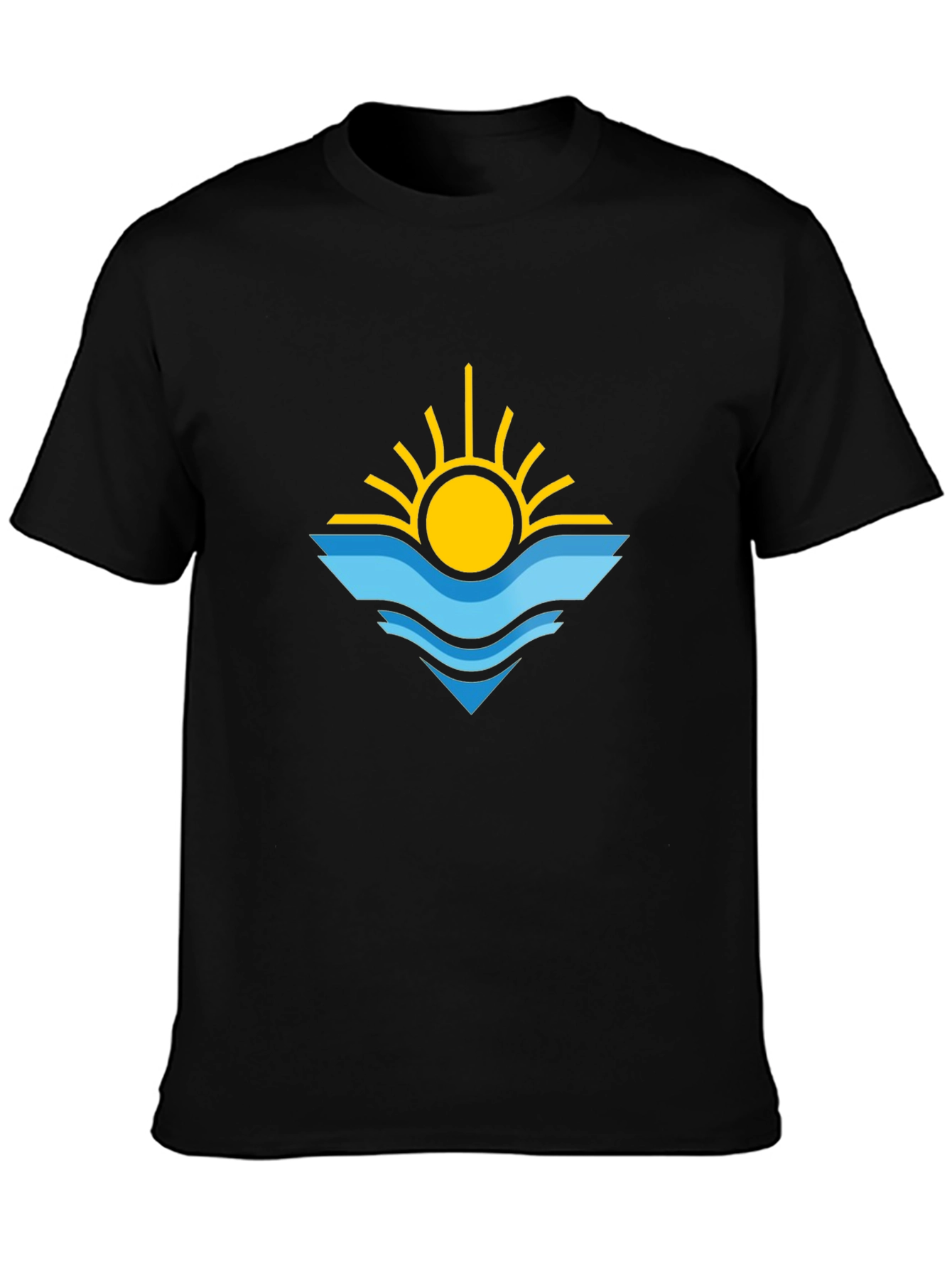 Sun & Waves Graphic Tee - Black Cotton Shirt