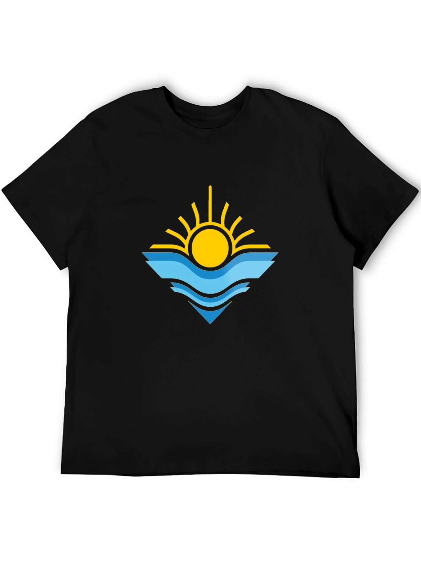 Sun & Waves Graphic Tee - Black Cotton Shirt