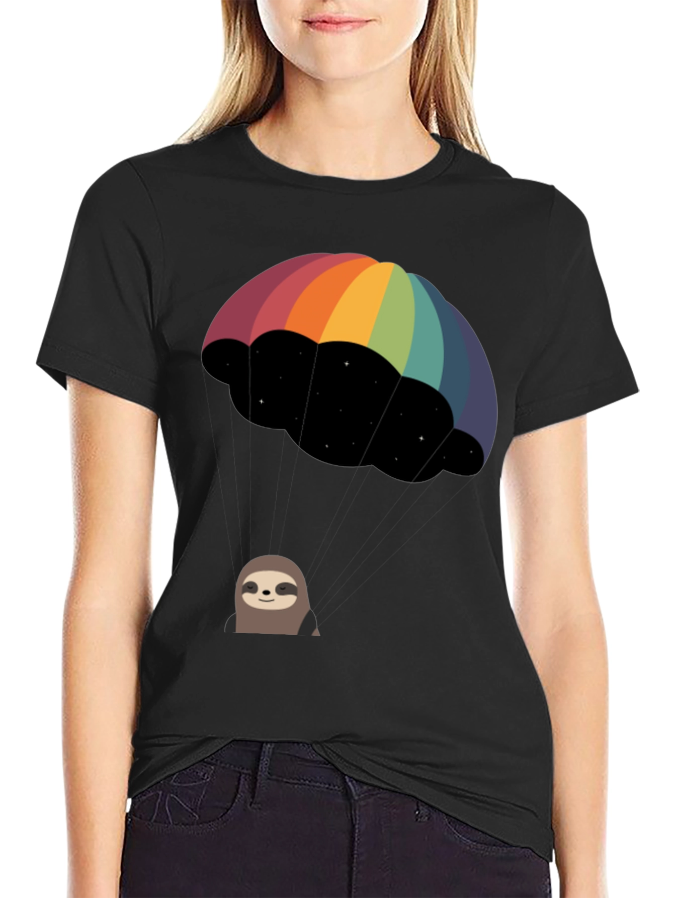 Rainbow Parachute Sloth Graphic Tee