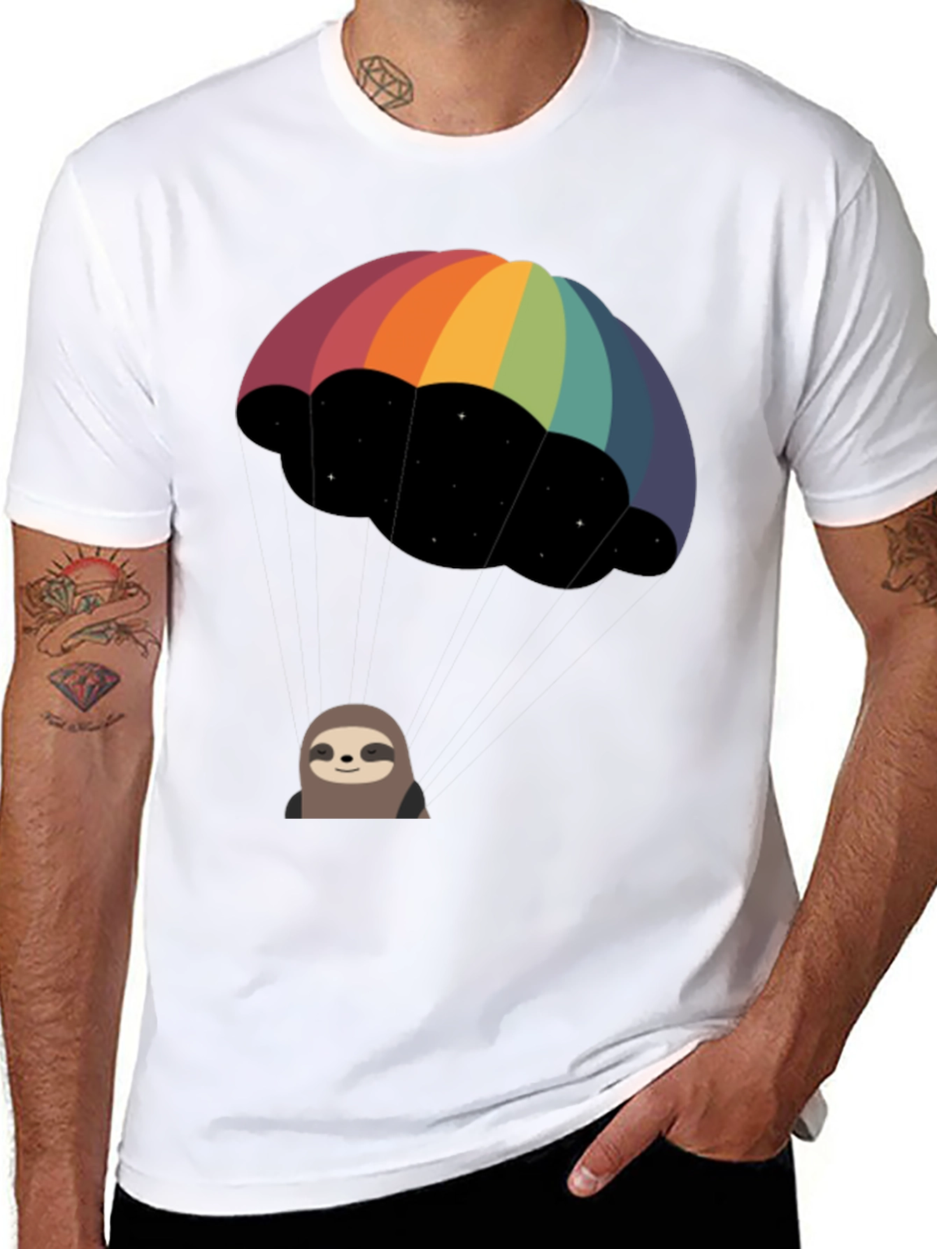 Rainbow Parachute Sloth Graphic Tee