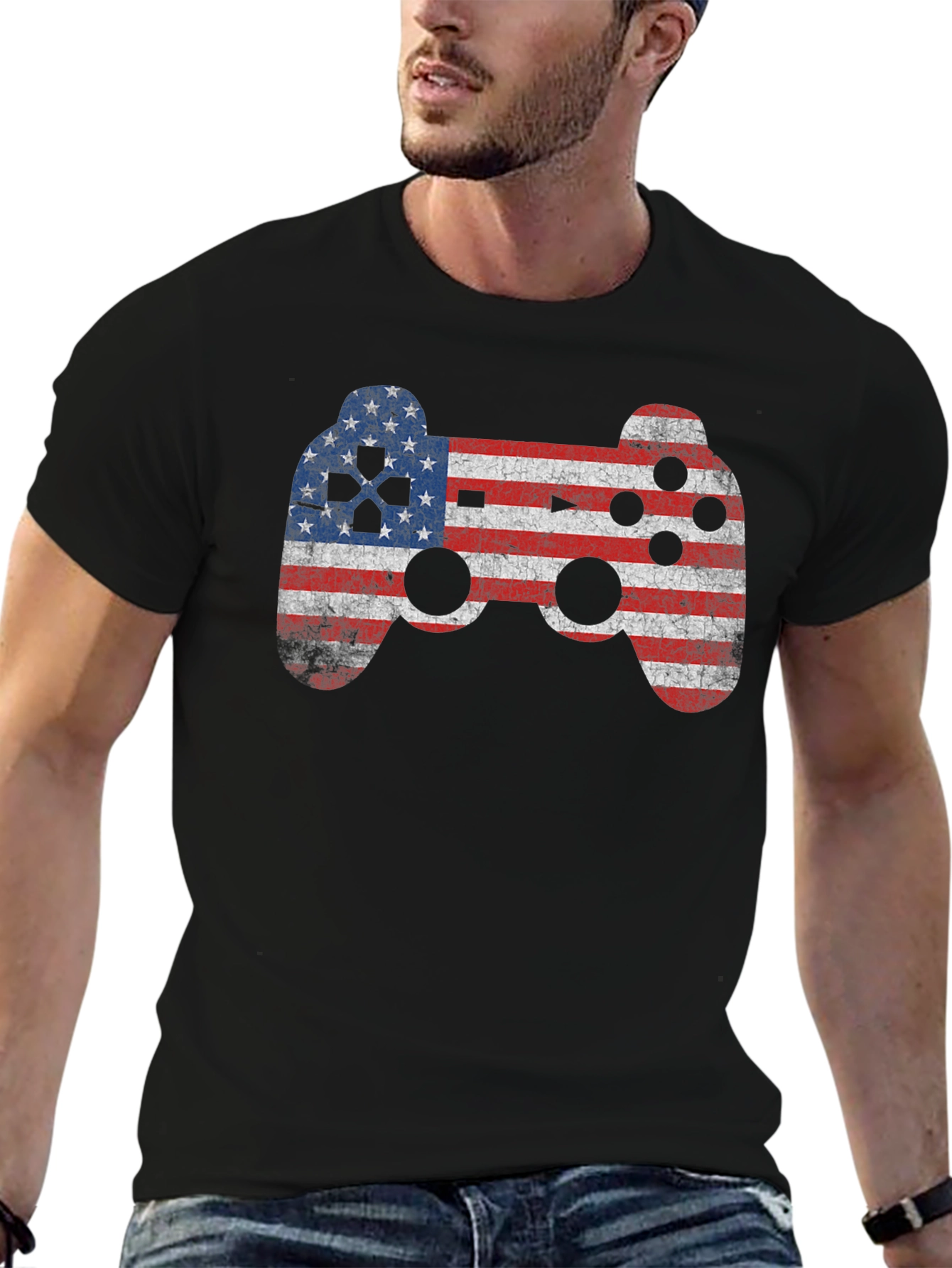 American Flag Game Controller Graphic T-Shirt