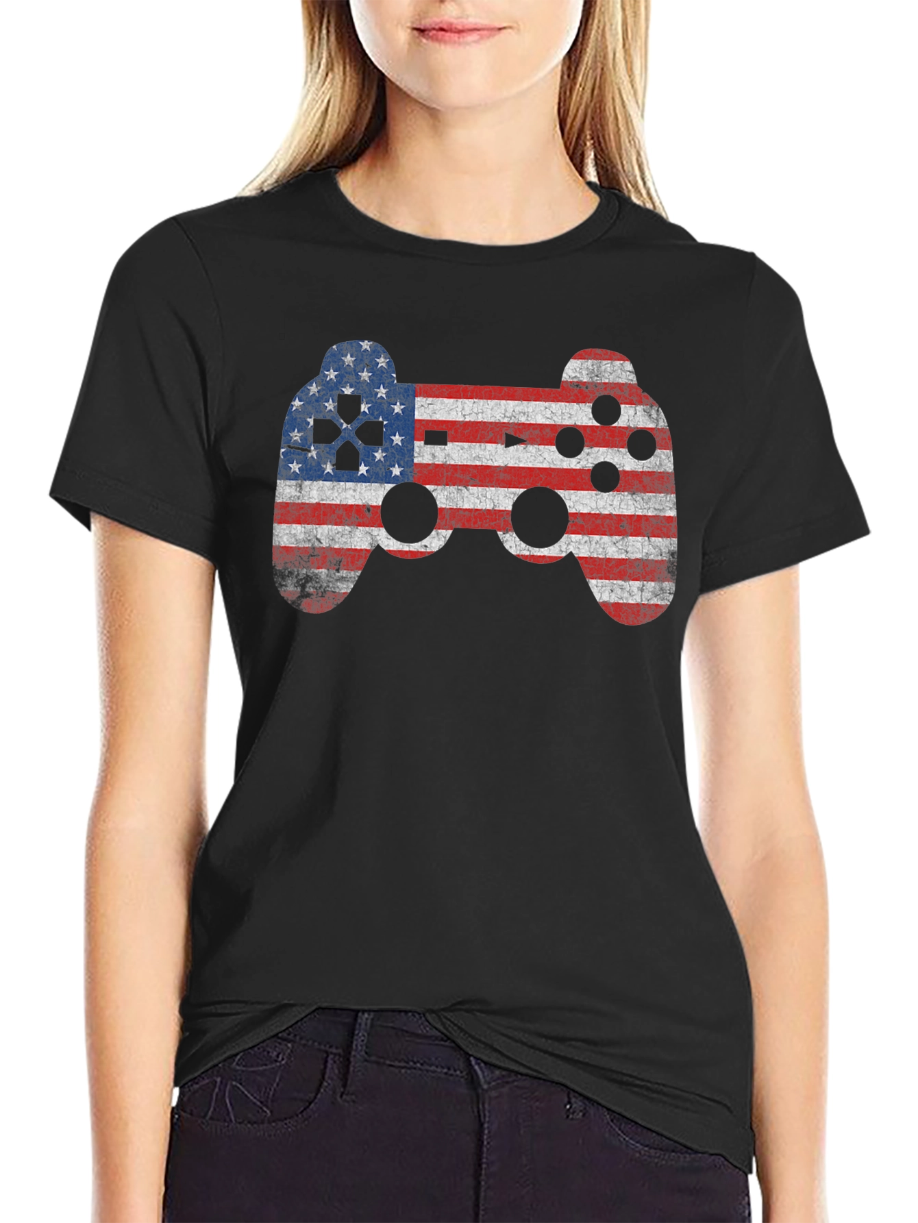 American Flag Game Controller Graphic T-Shirt