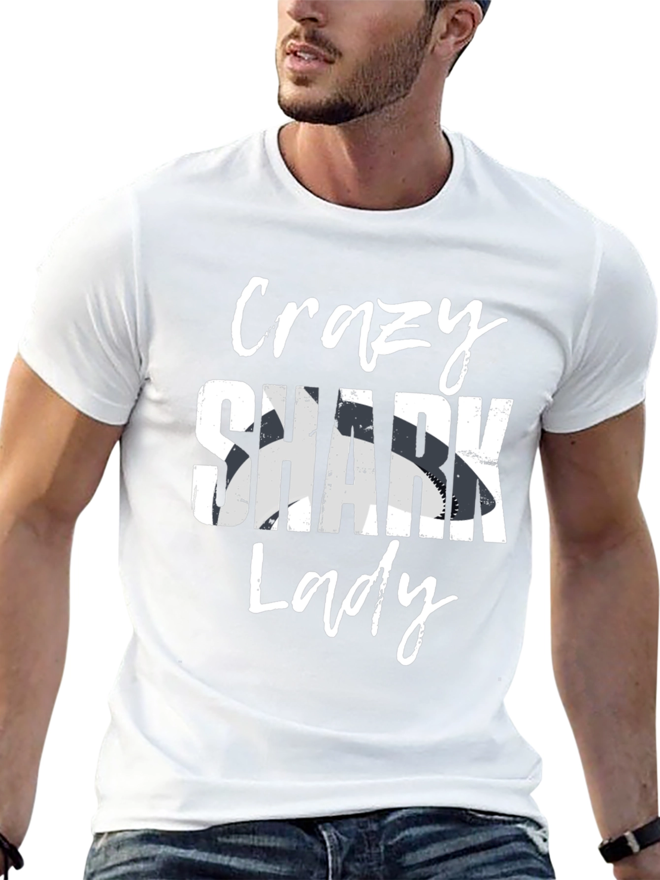 Crazy Shark Lady Graphic T-Shirt - Black Cotton Tee