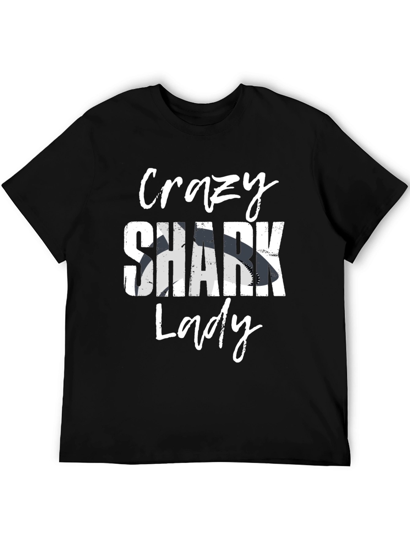 Crazy Shark Lady Graphic T-Shirt - Black Cotton Tee