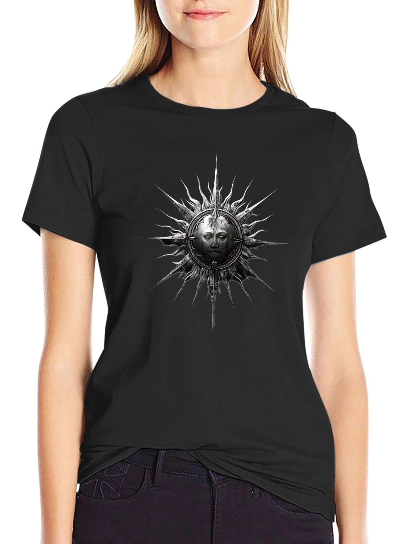 Sun Face Graphic Black T-Shirt