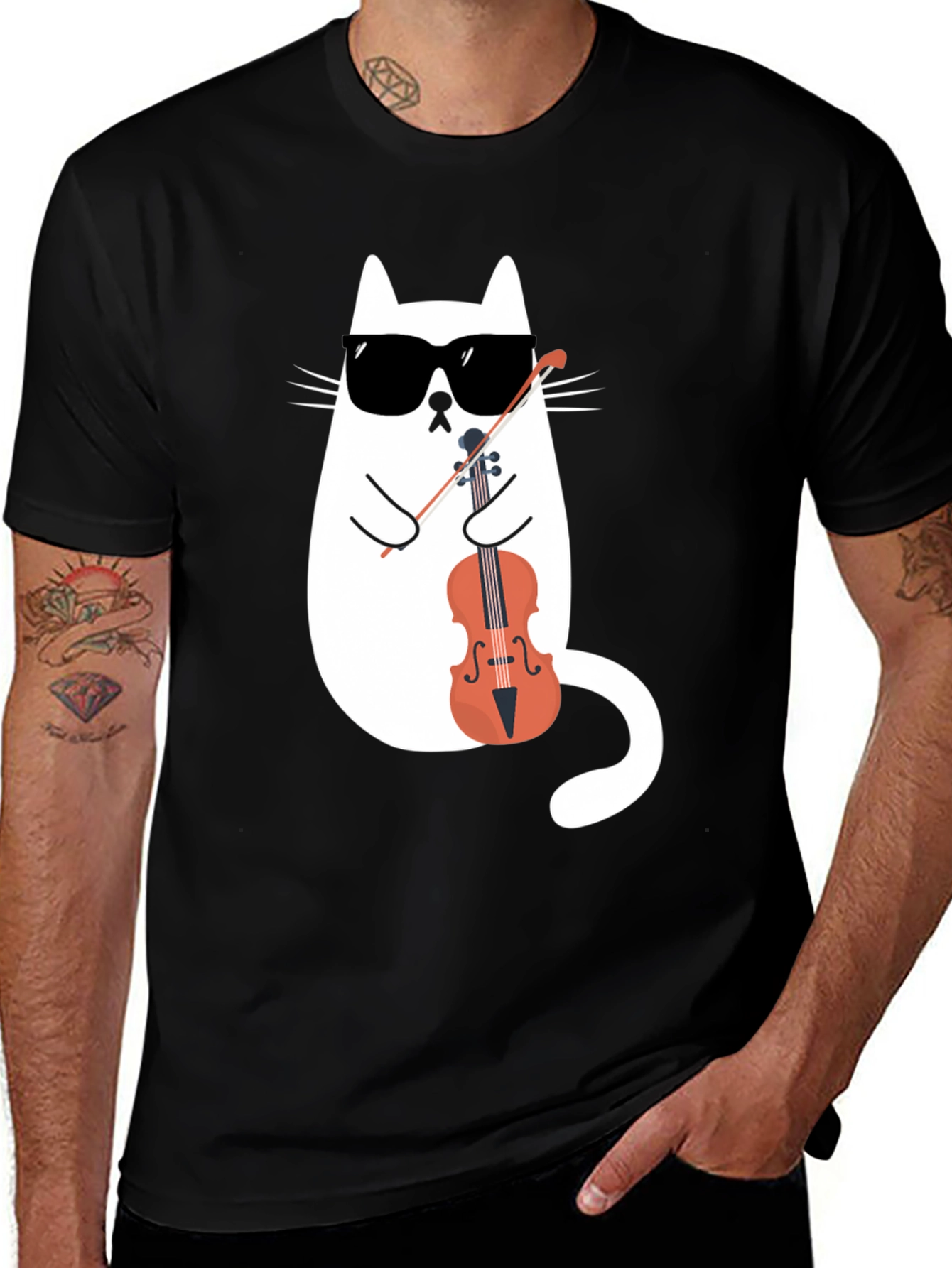 Cool Cat Musician T-Shirt - Novelty Design