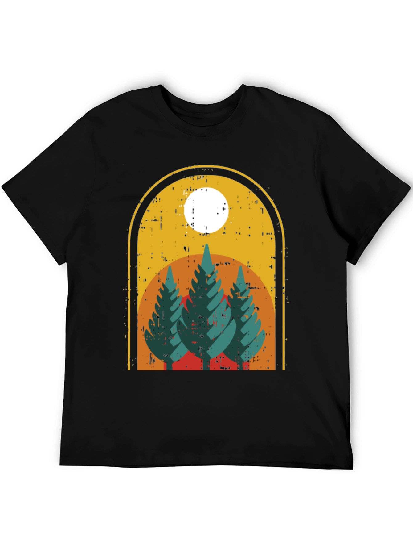 Retro Forest Graphic Tee - Black Cotton Blend