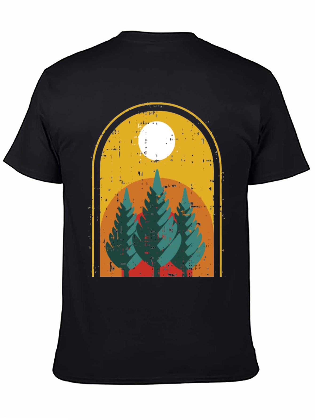 Retro Forest Graphic Tee - Black Cotton Blend