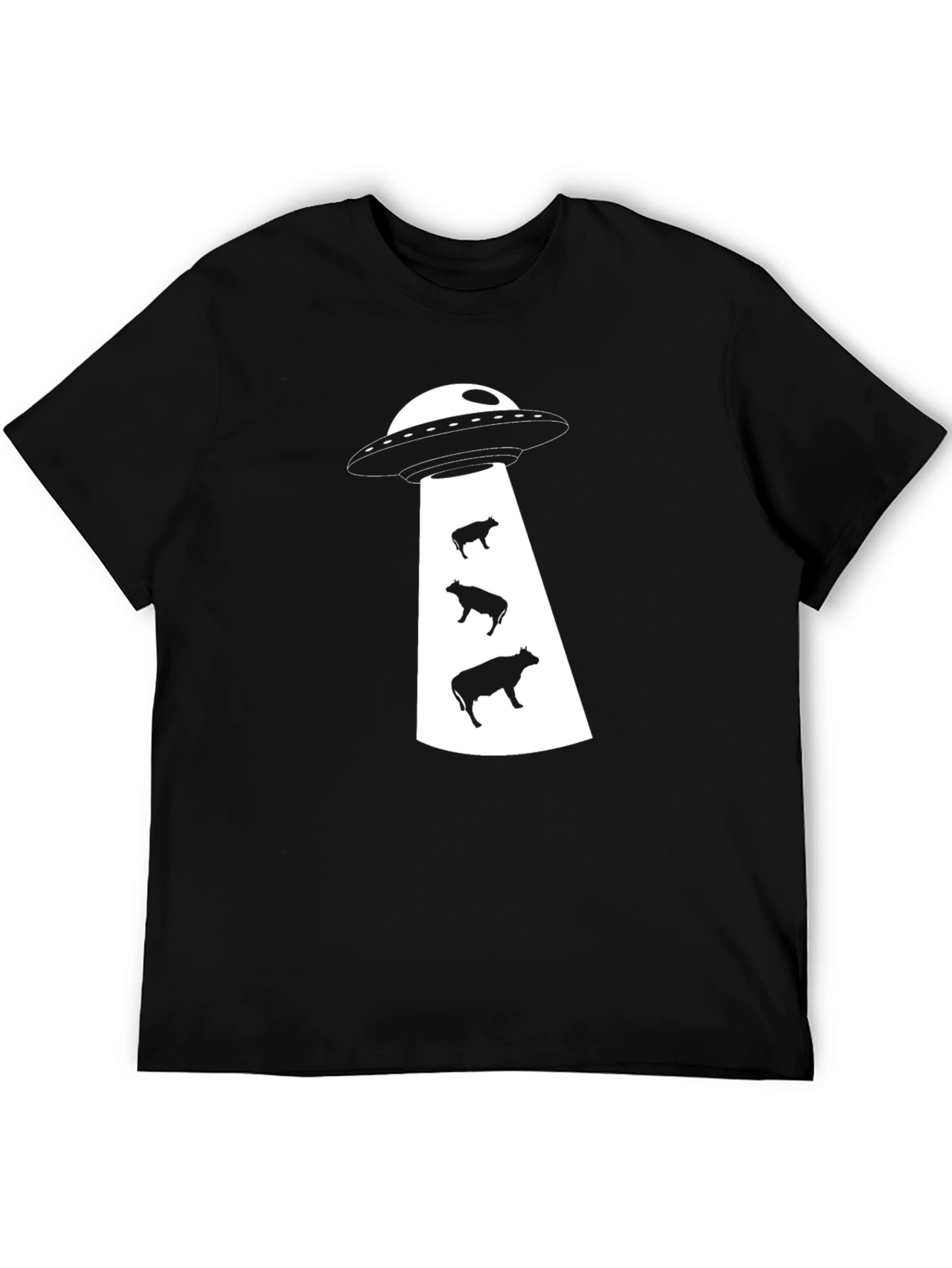 UFO Cow Abduction Graphic Tee - Black Cotton T-Shirt