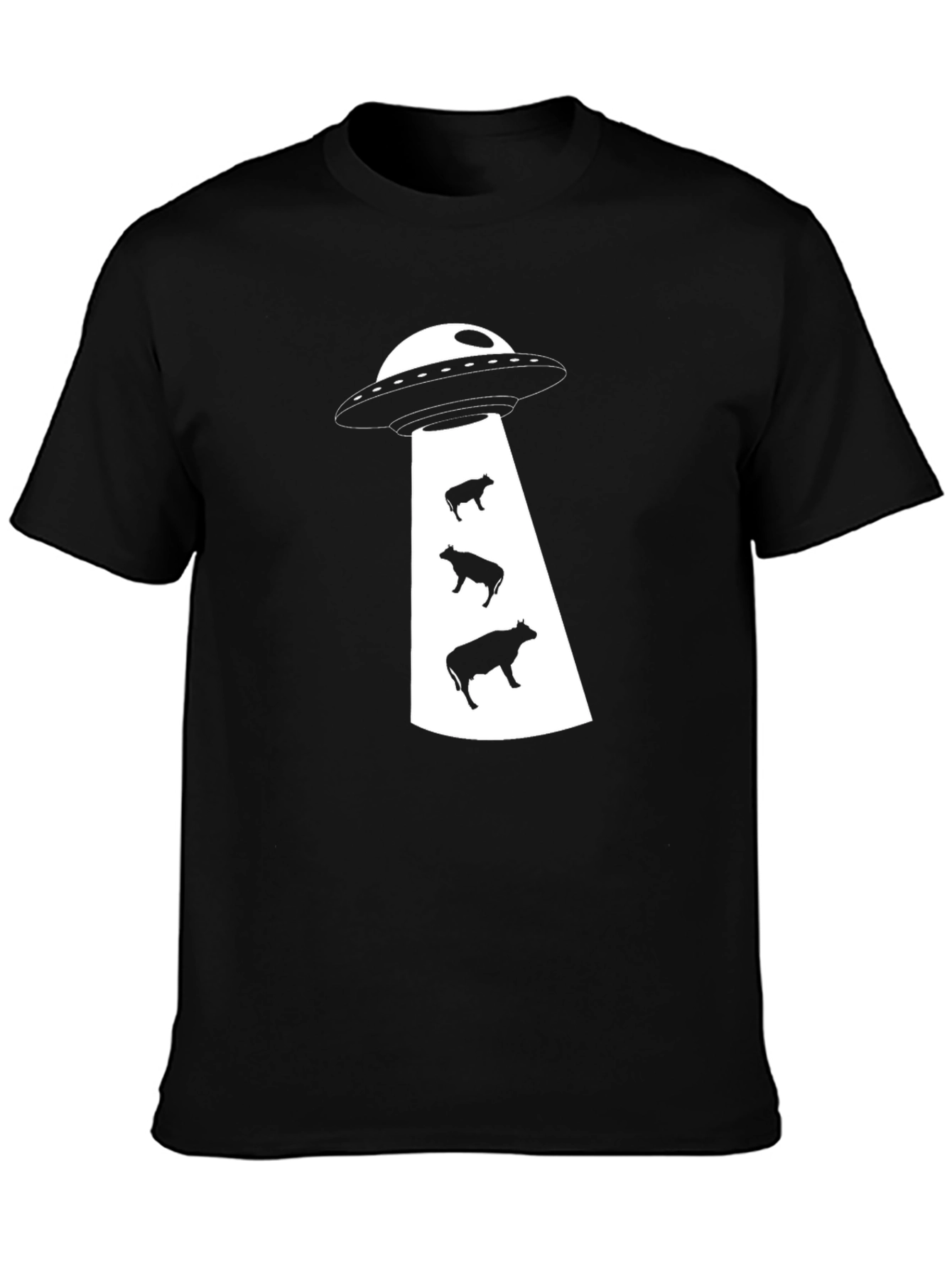 UFO Cow Abduction Graphic Tee - Black Cotton T-Shirt