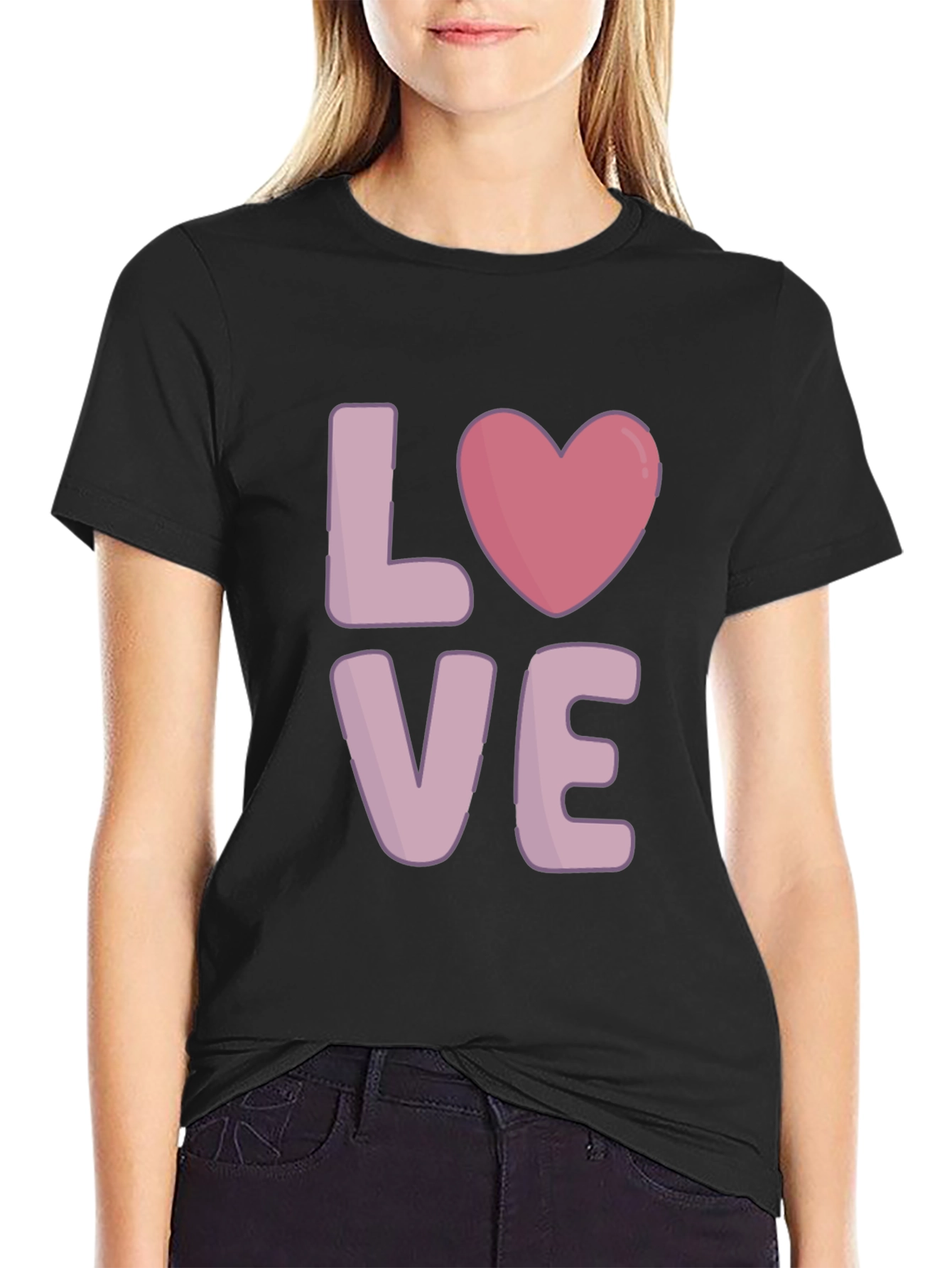 Love Heart Graphic Black T-Shirt