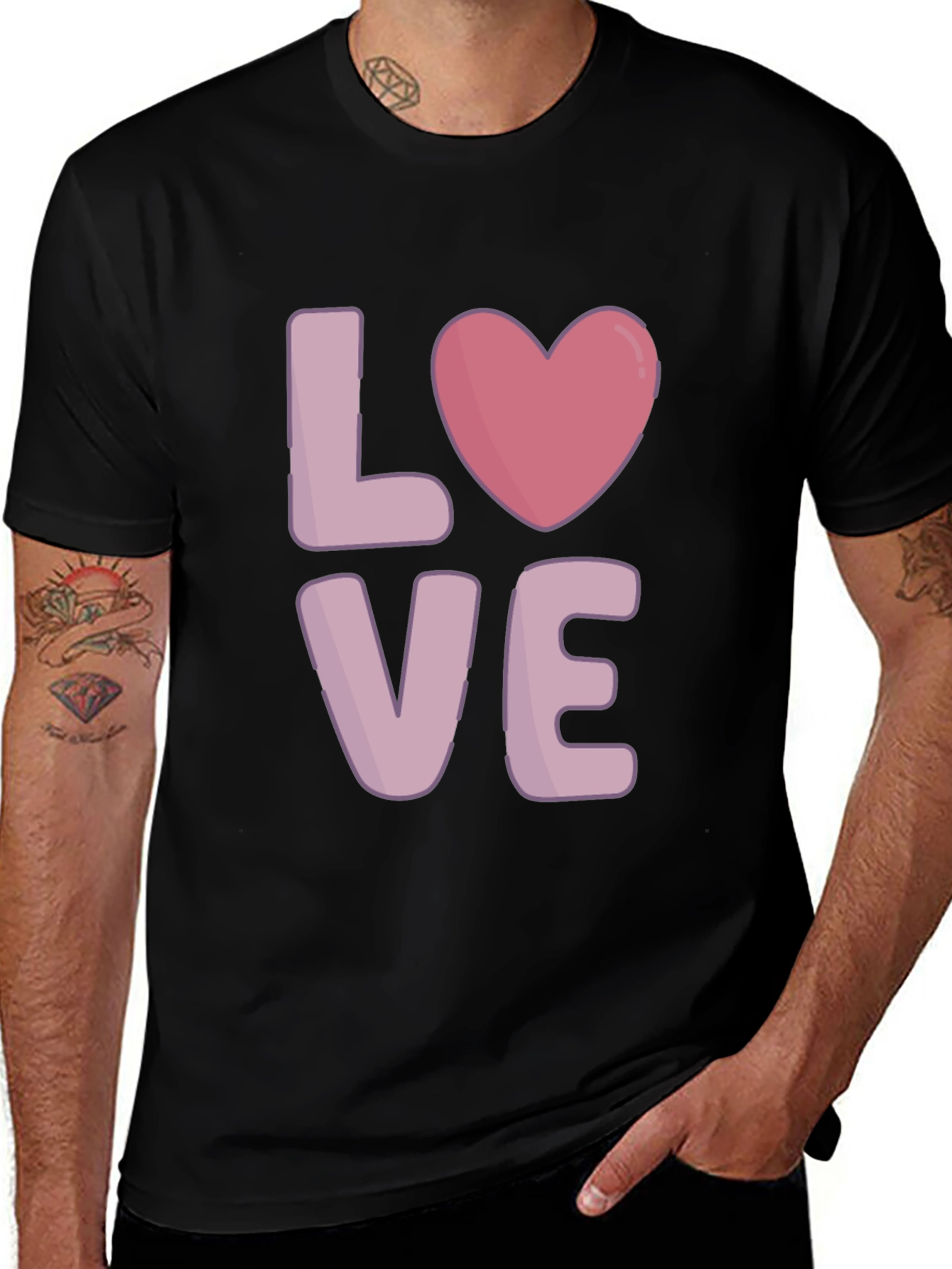 Love Heart Graphic Black T-Shirt