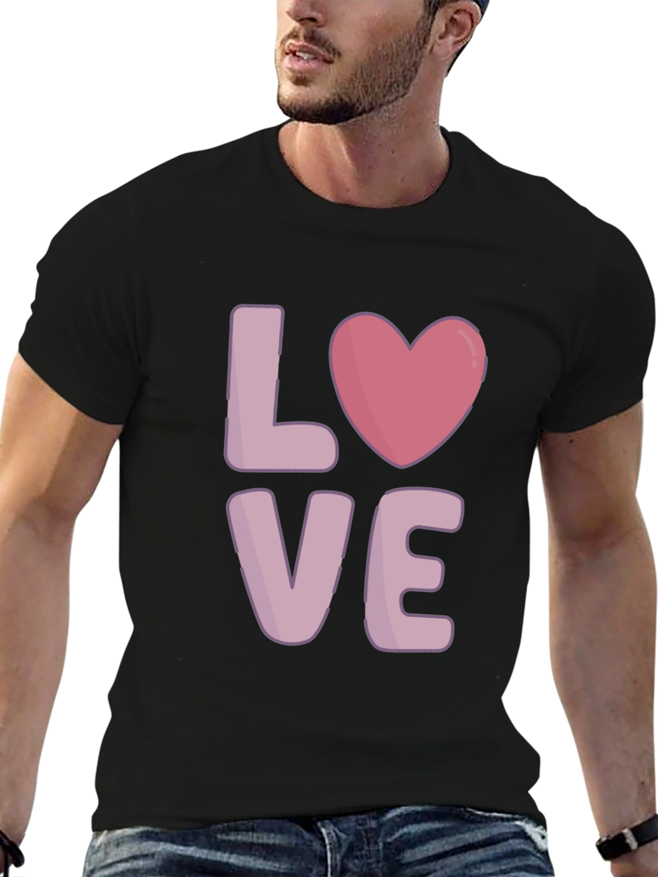 Love Heart Graphic Black T-Shirt