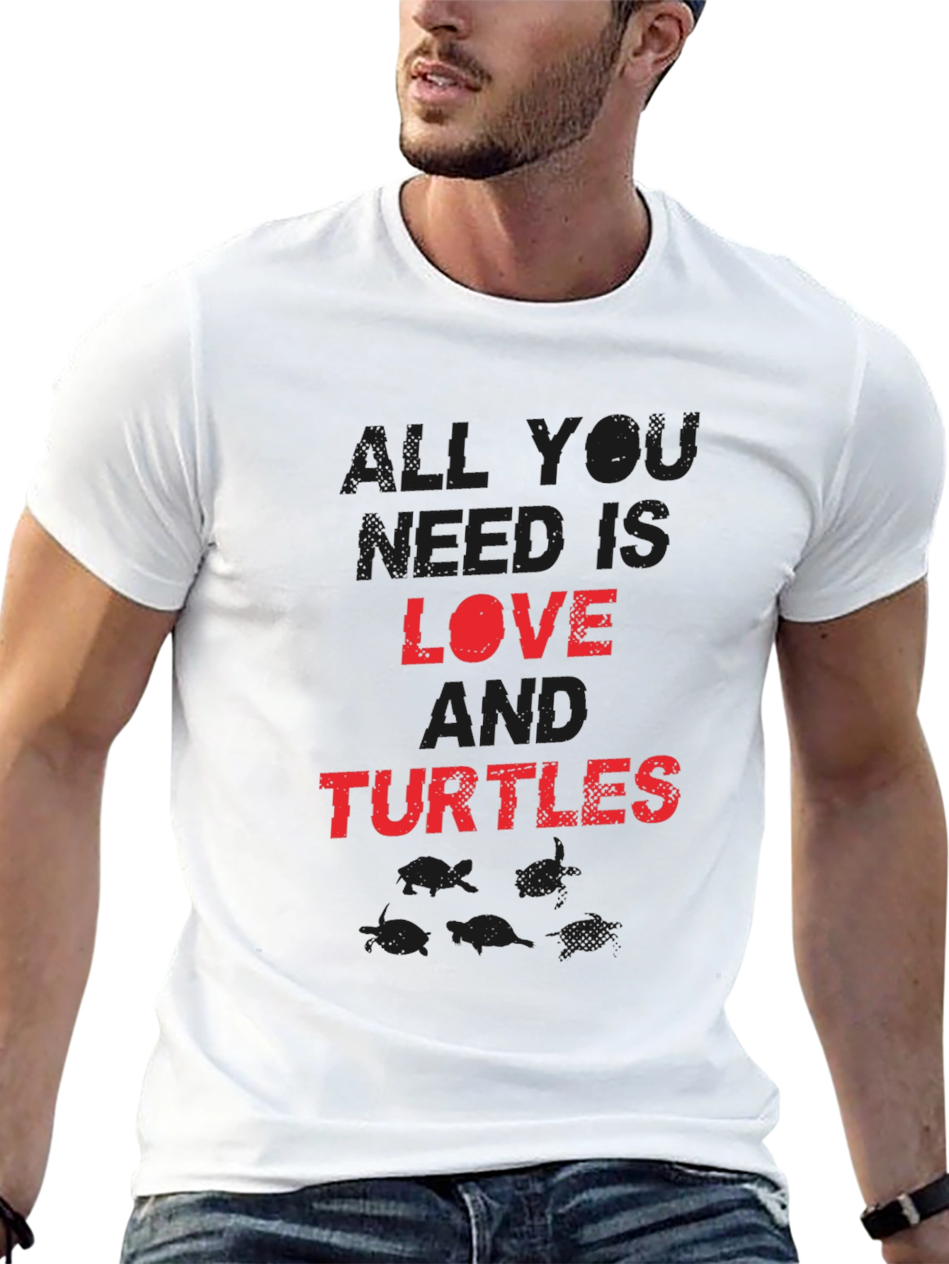 Love and Turtles Graphic Tee - Black Cotton Blend