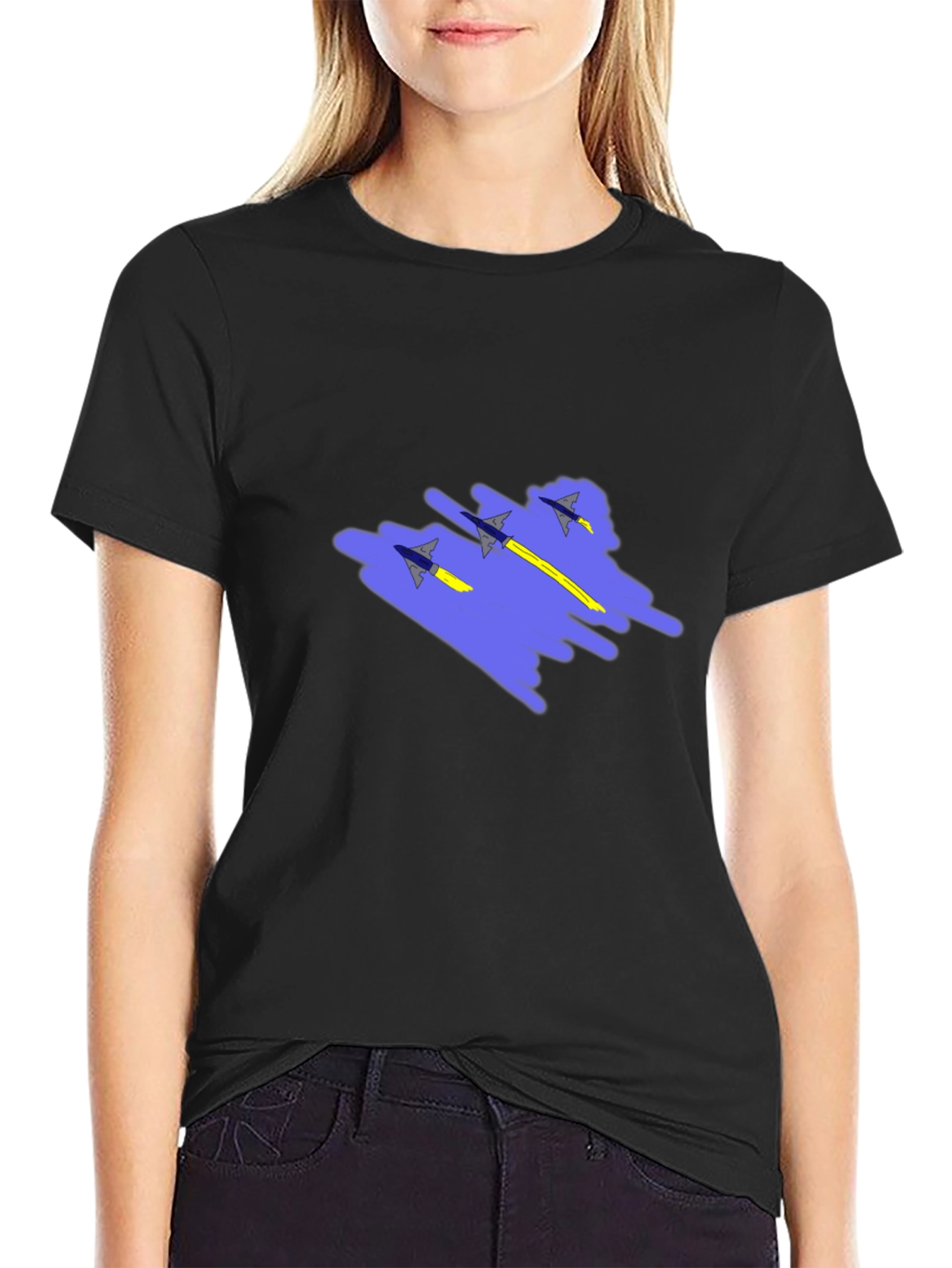 Jet Squadron Graphic Print Black T-Shirt