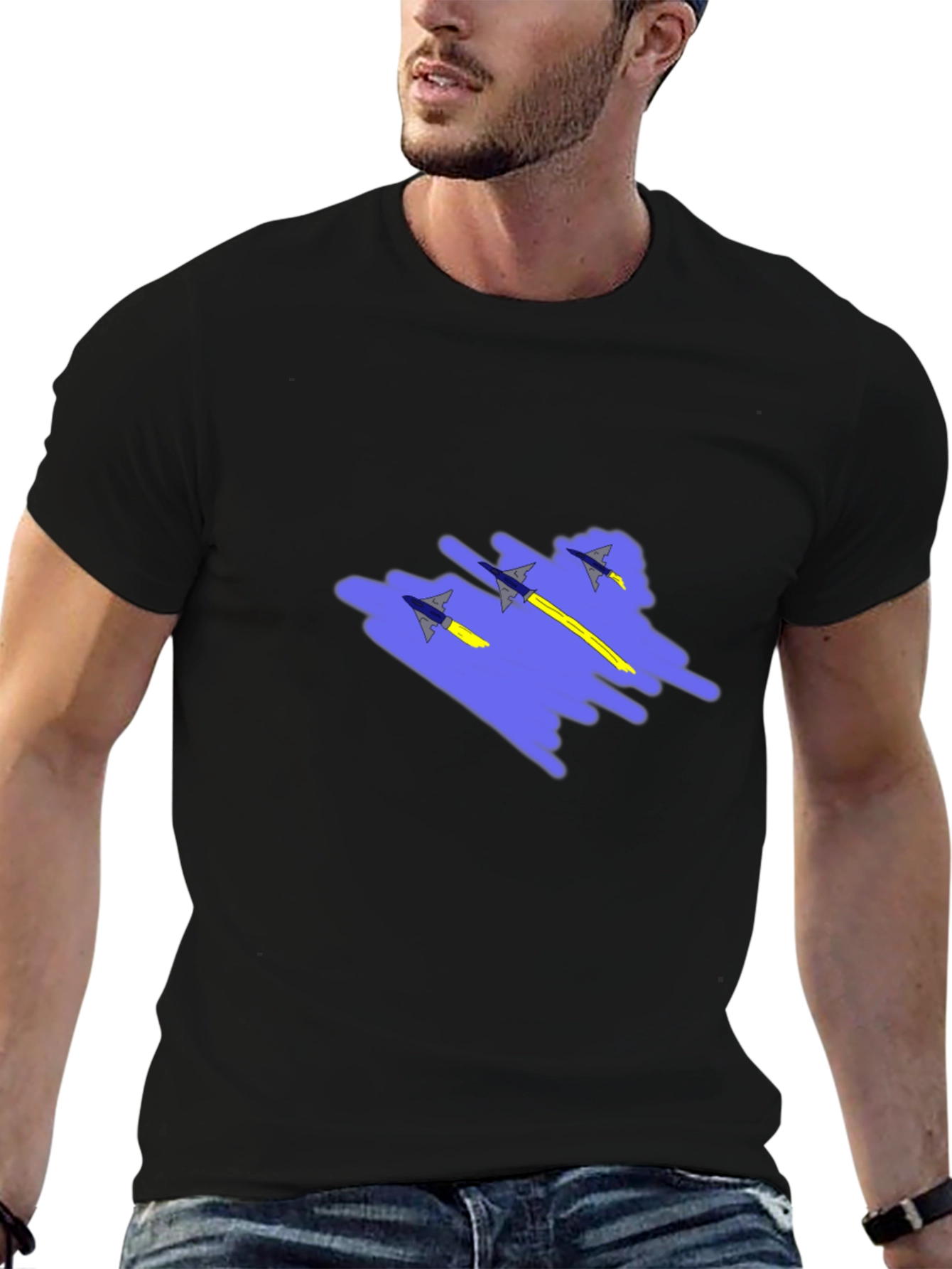 Jet Squadron Graphic Print Black T-Shirt