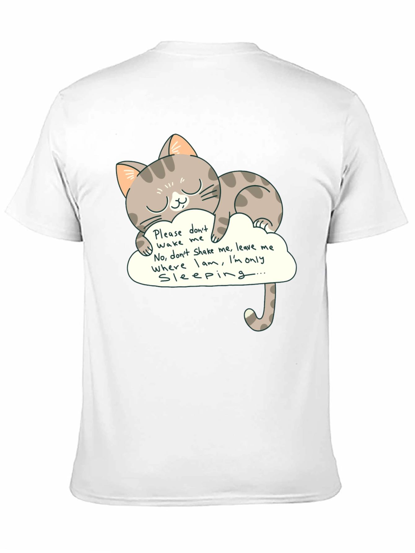 Cute Cat Sleeping on Cloud Graphic Tee - Black