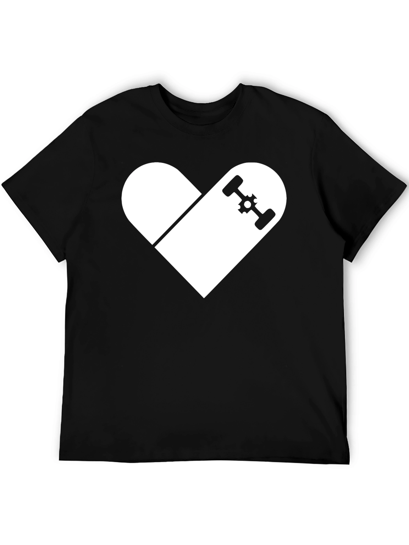 Skateboard Heart Graphic T-Shirt - Casual Black Tee
