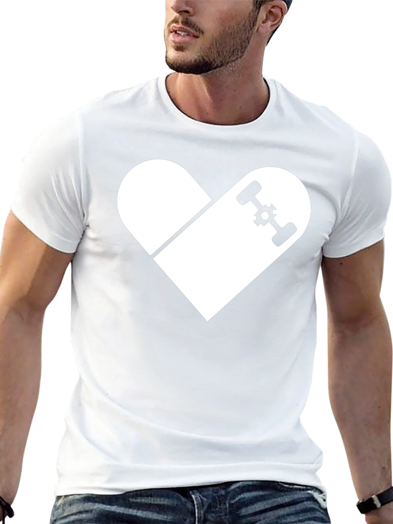 Skateboard Heart Graphic T-Shirt - Casual Black Tee