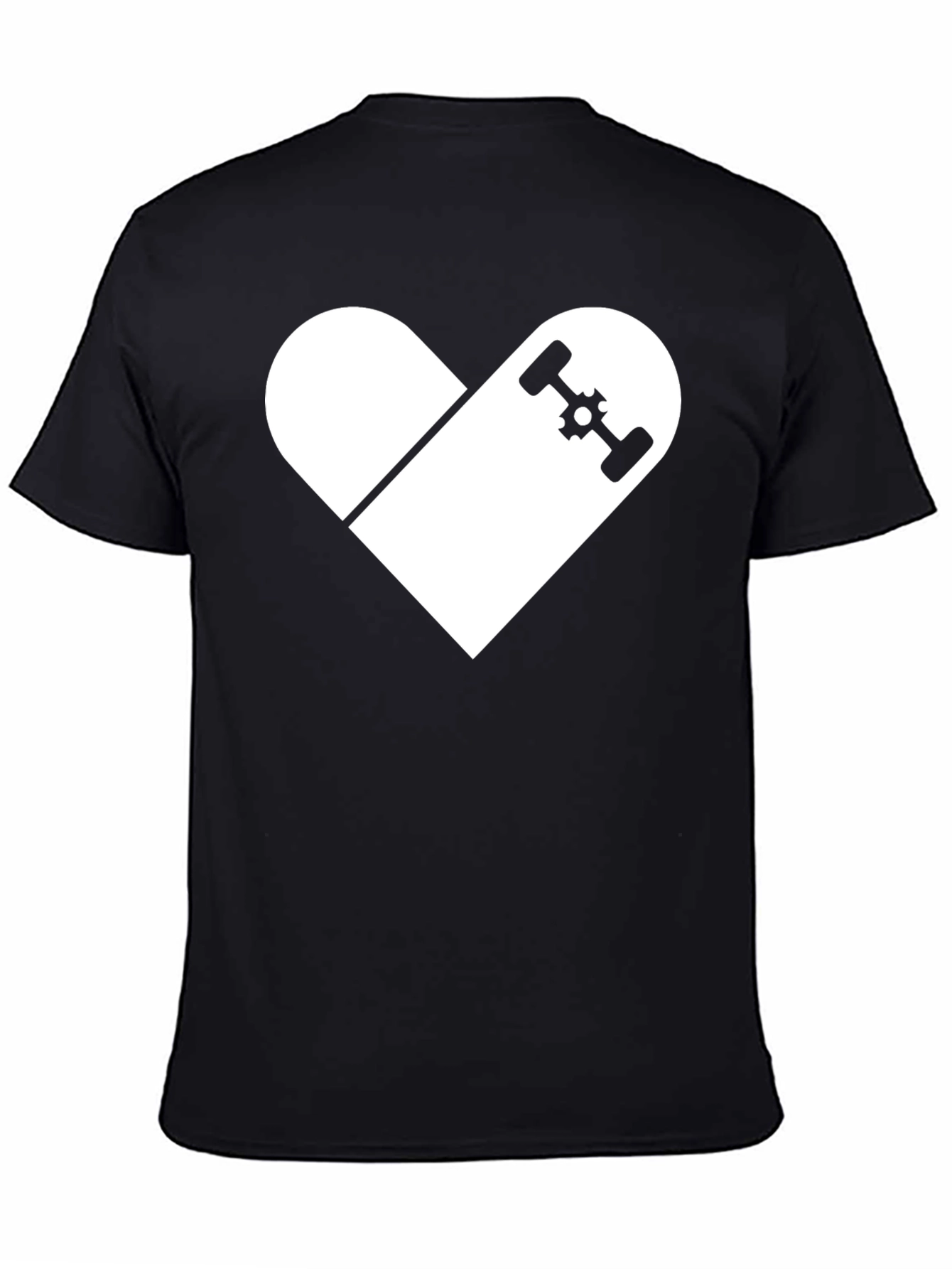 Skateboard Heart Graphic T-Shirt - Casual Black Tee